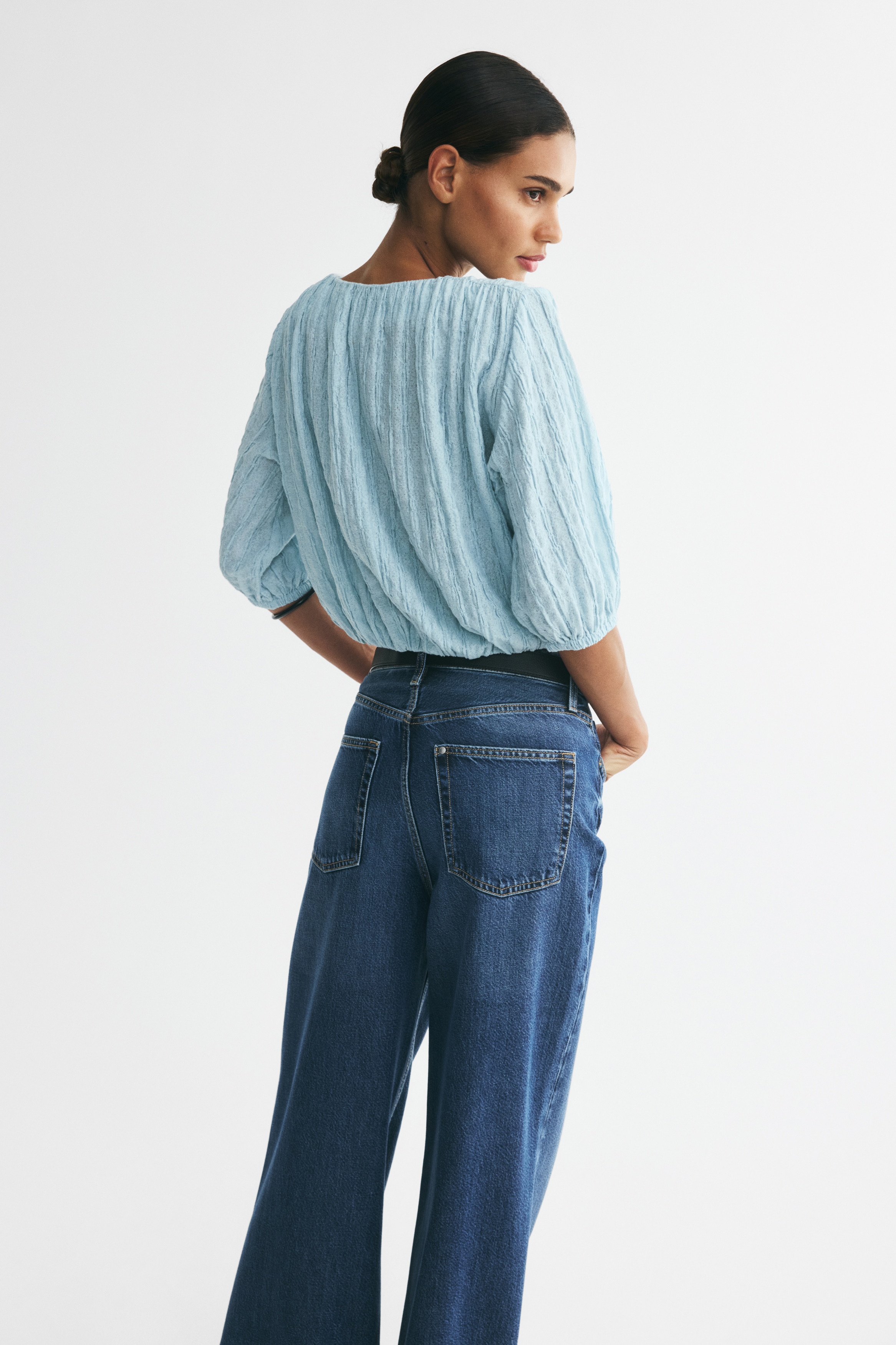 Textured Bubble-Hem Blouse - thumbnail 9