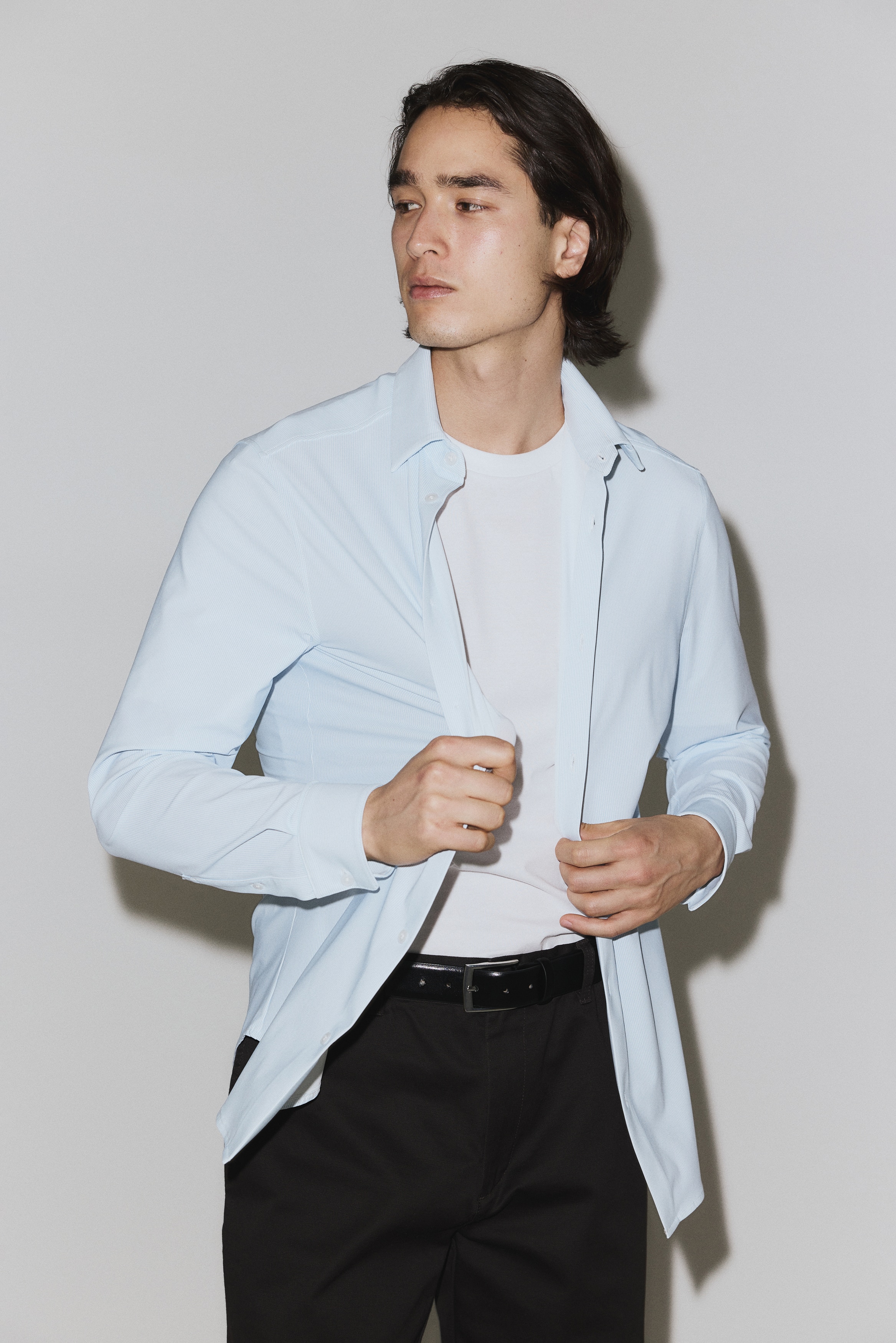 Chemise Cooling Four-way Stretch Slim Fit - Bleu clair/Blanc