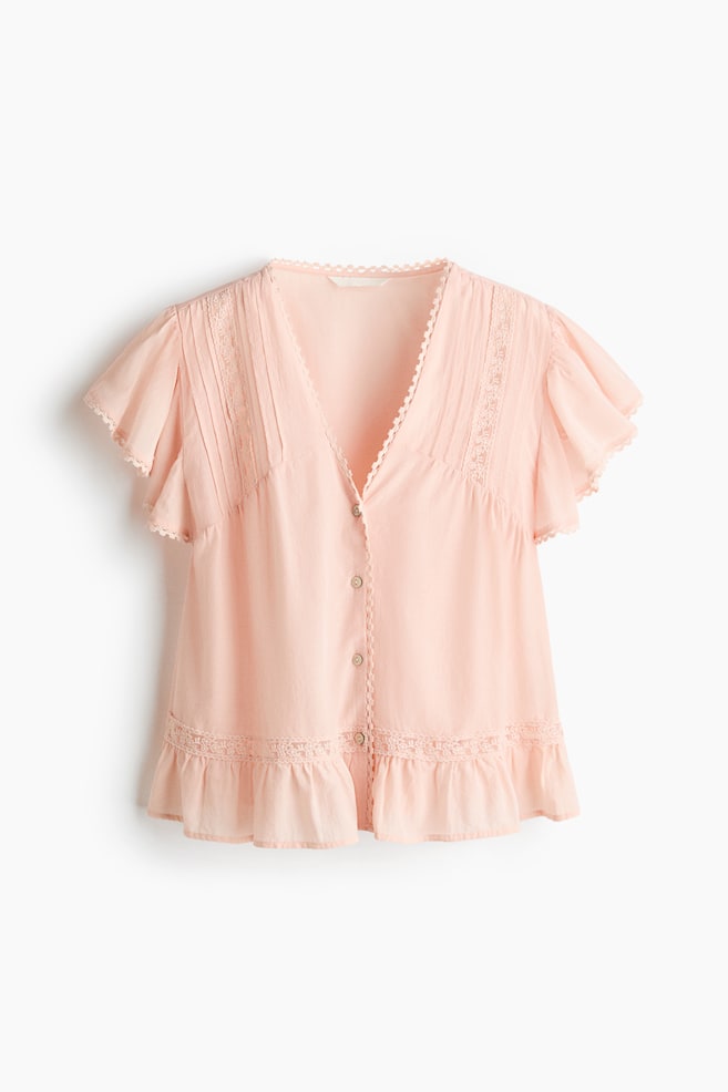 Lace-Inset Blouse - Light peach pink/Light blue/floral - 1