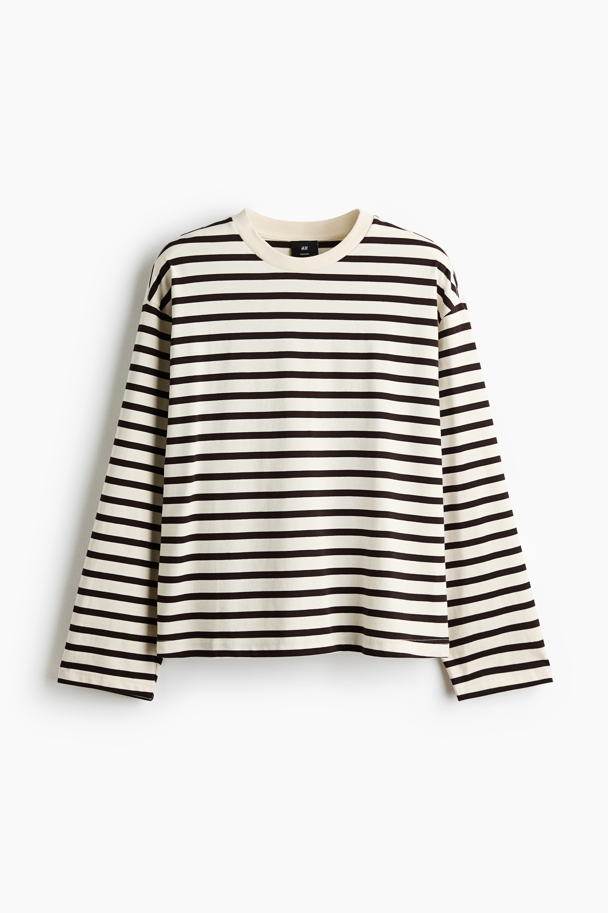 Maglia in jersey a maniche lunghe Oversized Fit - Crema/righe/Bianco/Nero/Marrone/Grigio mélange/Bianco