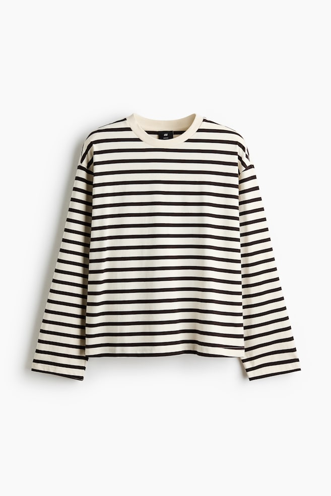 T-shirt à manches longues grande taille en jersey - Crème/rayé/Noir/Blanc/Brun - 1
