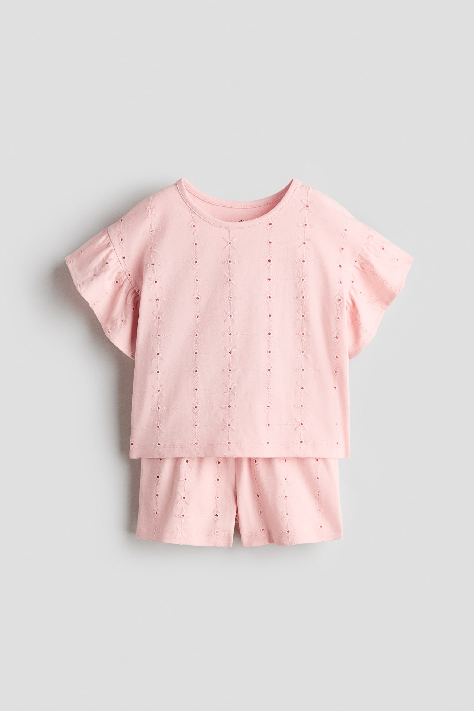Ensemble 2 pièces avec broderie anglaise - Rose clair/Crème