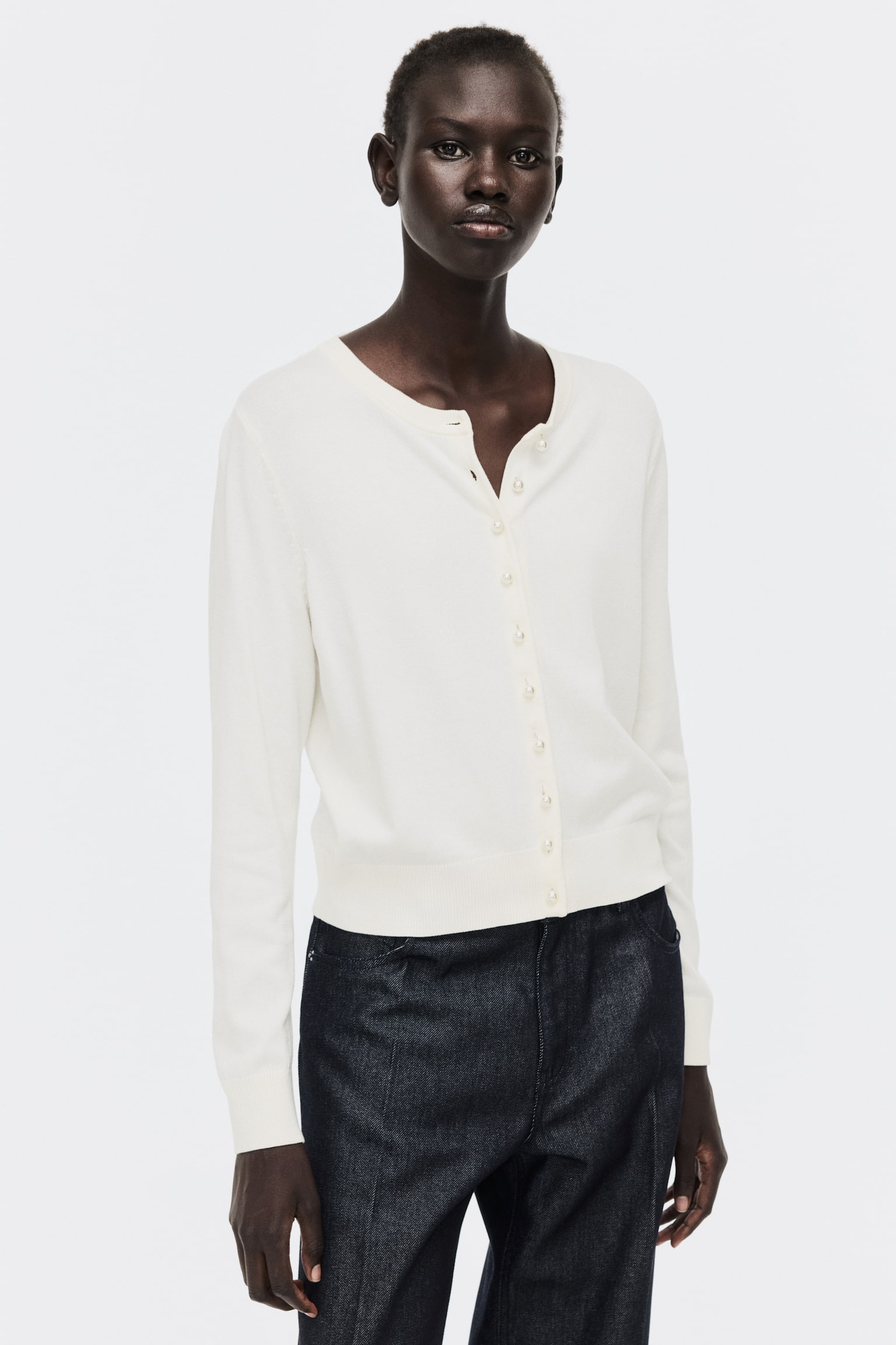 Áo cardigan dệt kim - Màu kem - 4