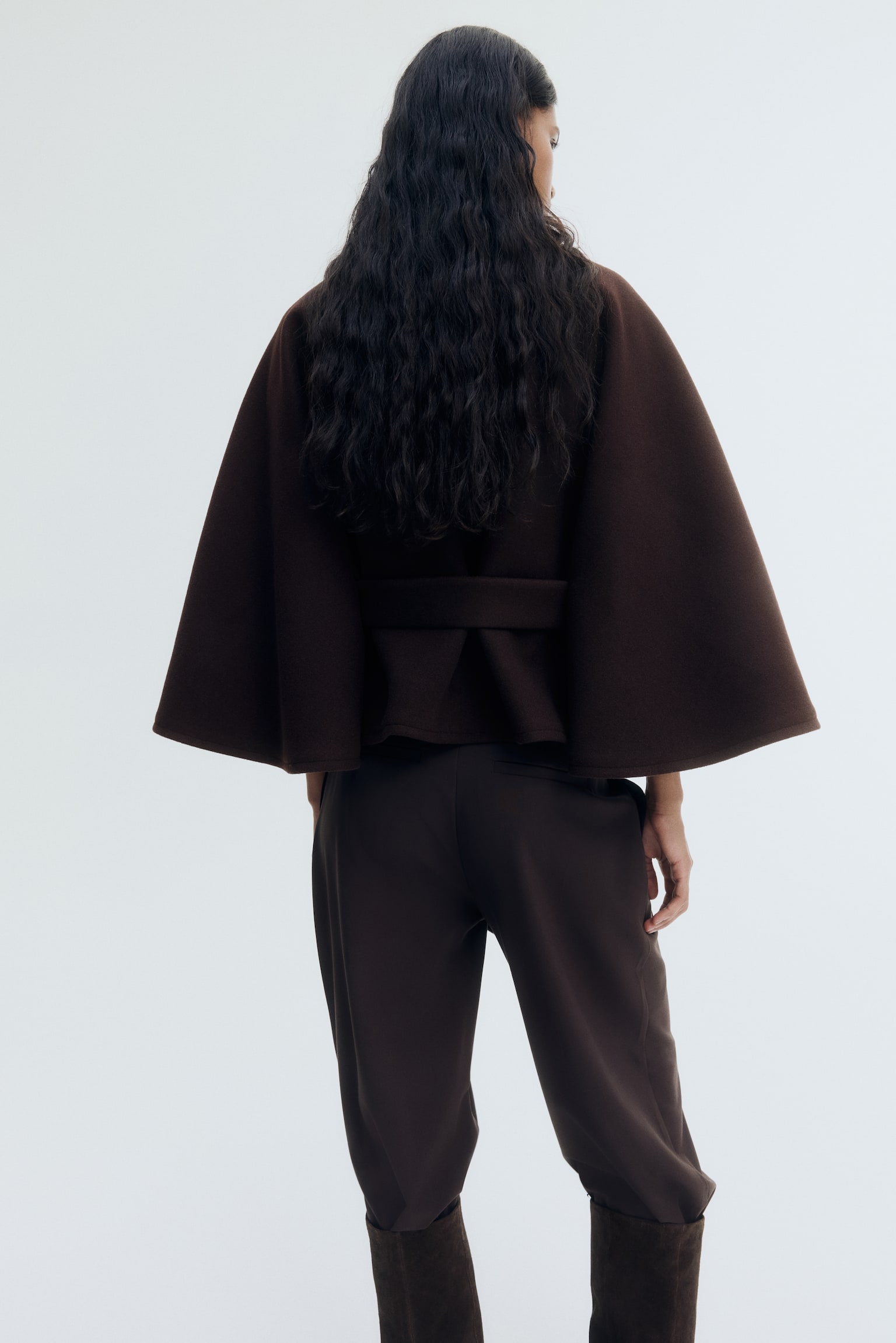 Belted cape coat - Dark brown - 5