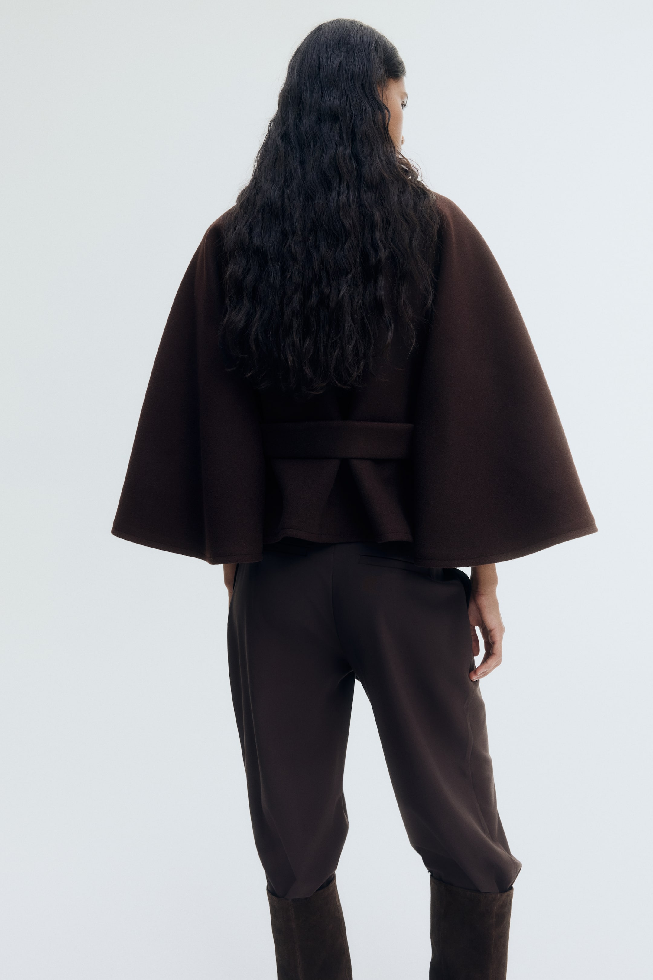 View larger image: Belted cape coat - Dark brown - Ladies | H&M 5