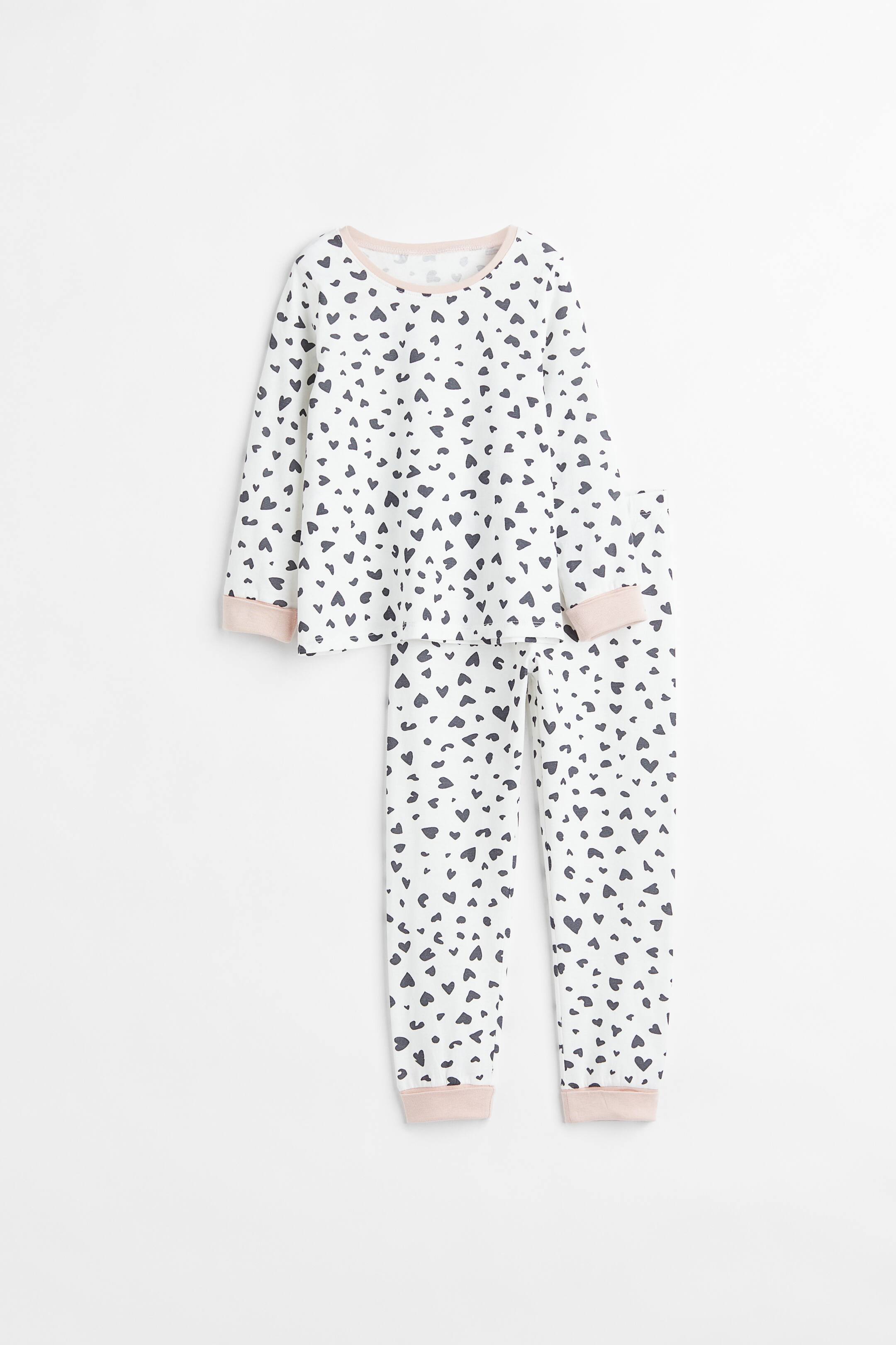 View larger image: Foldover rib-trimmed pyjamas - White/Hearts - Kids | H&M 1