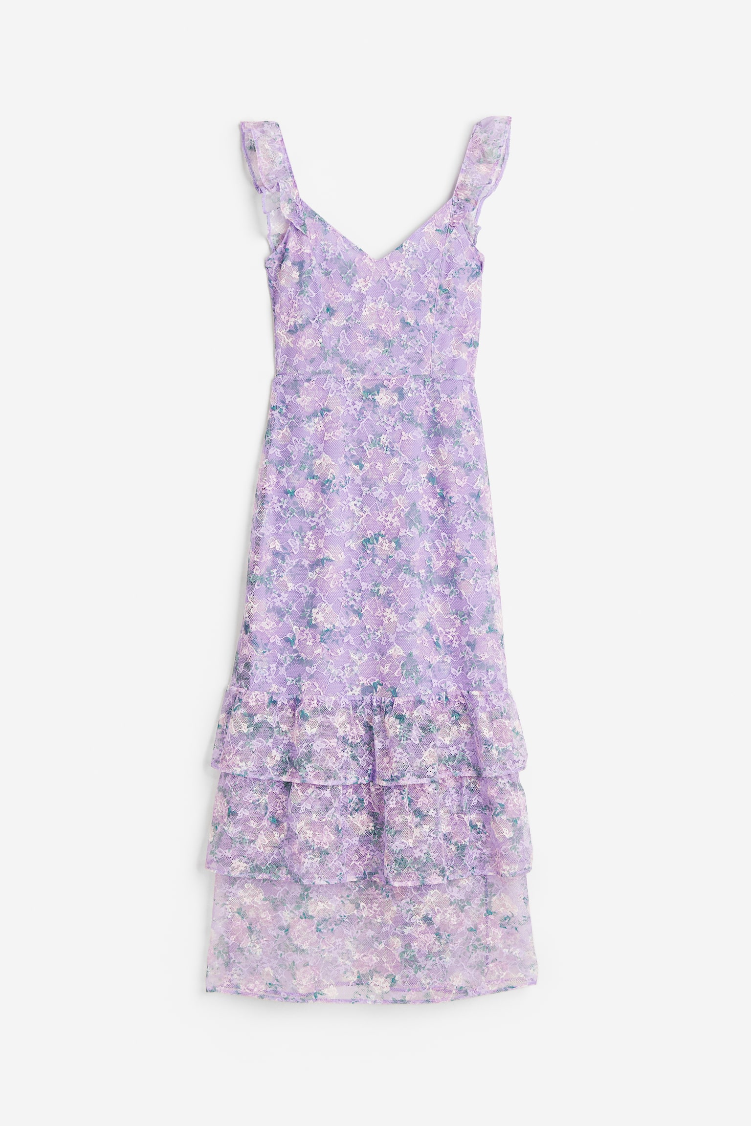 Lace Tier Dress - Lavender/Floral - 1