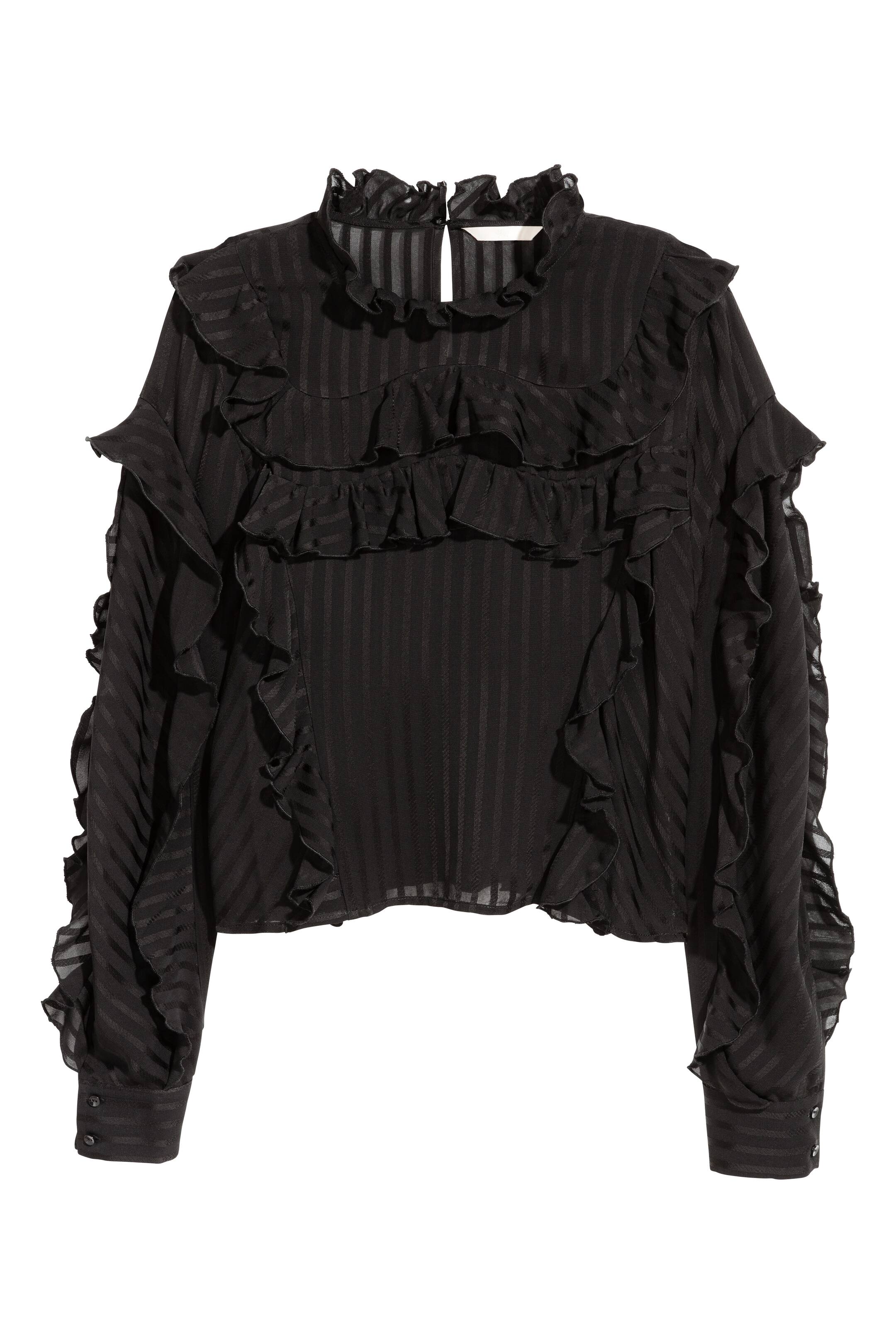Agrandir l'image: Blouse à volants rayée - Noir - FEMME | H&M FR 1