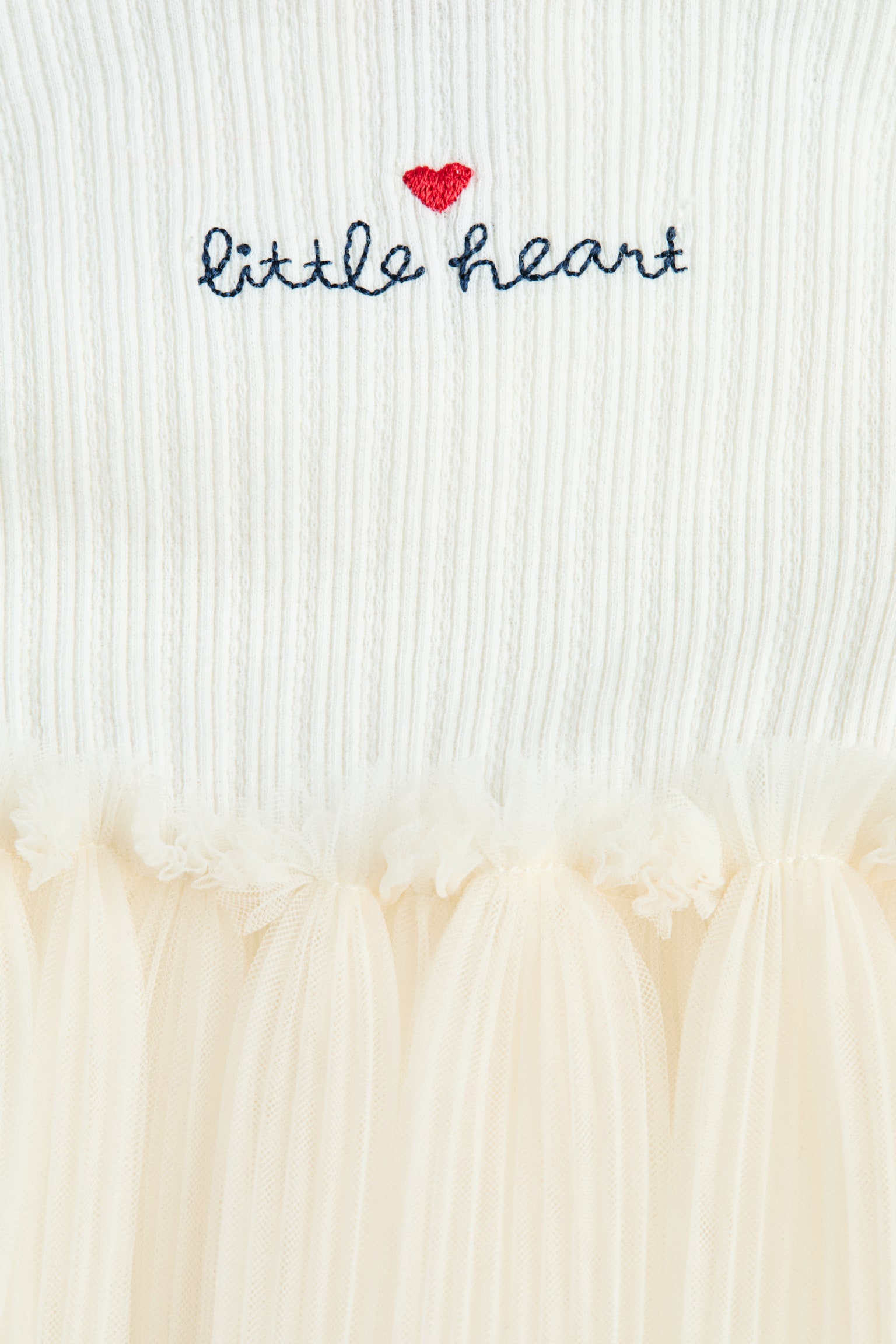 Tulle-skirt pointelle dress - Cream/Little Heart - 2