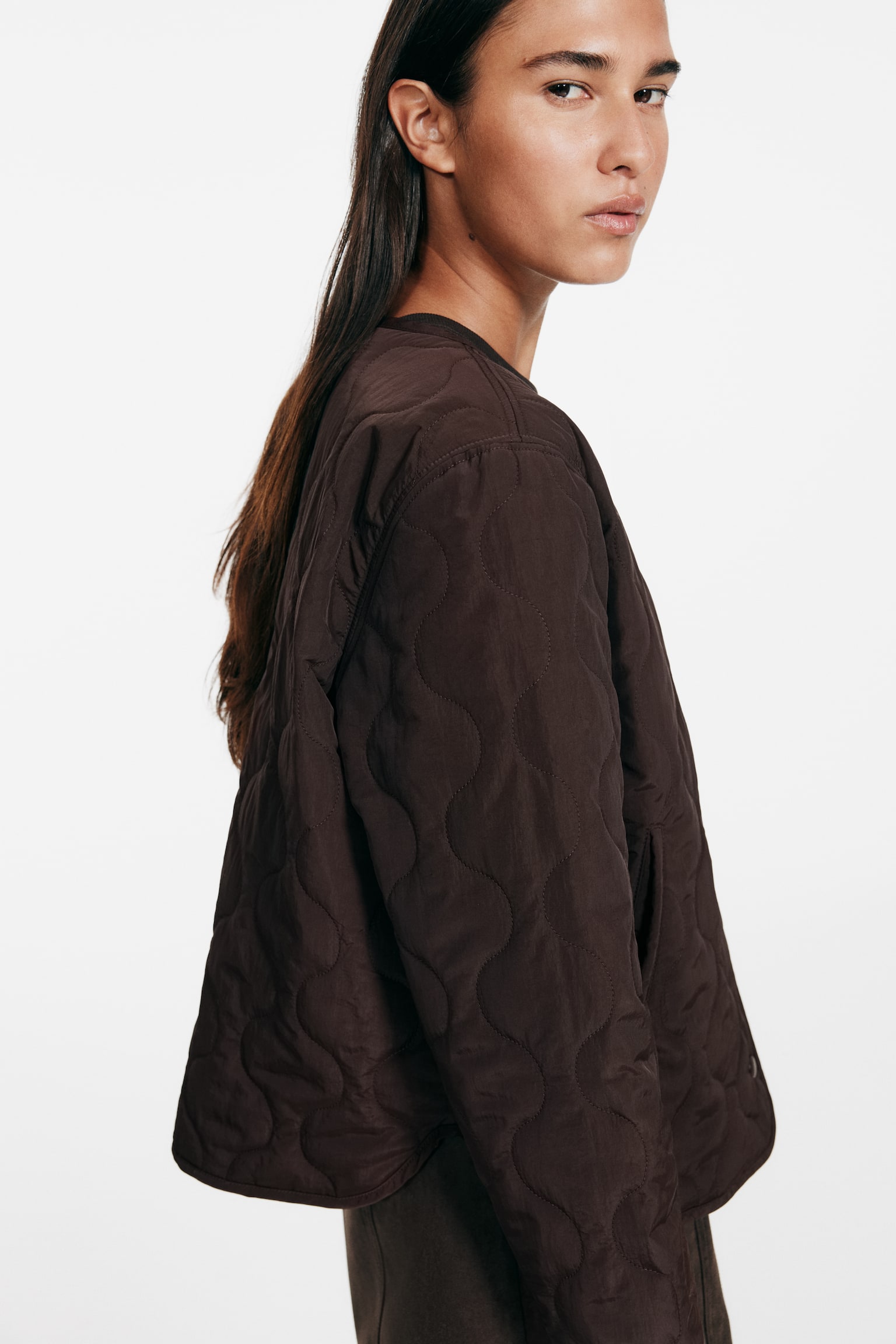 Quilted nylon jacket - Dark brown/Powder pink - 4