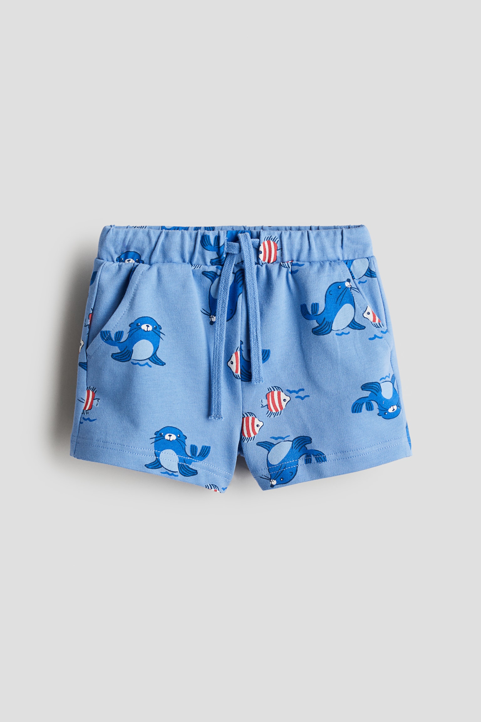 Cotton Shorts - Dusty blue/Sea lions/White/Animals/White/Stripe - 1