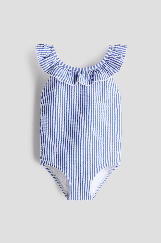 Frill-trimmed swimsuit - Blue/White striped/Light dusty pink/Striped - 1