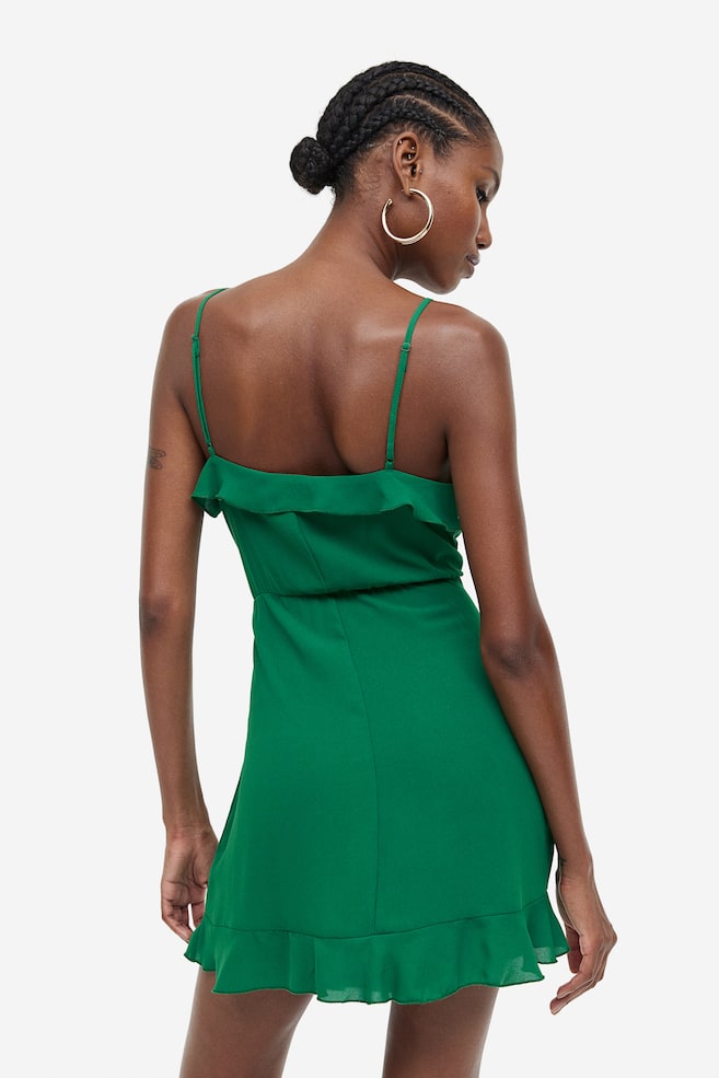Flounce-trimmed wrap dress - Dark green/Turquoise/Patterned - 3