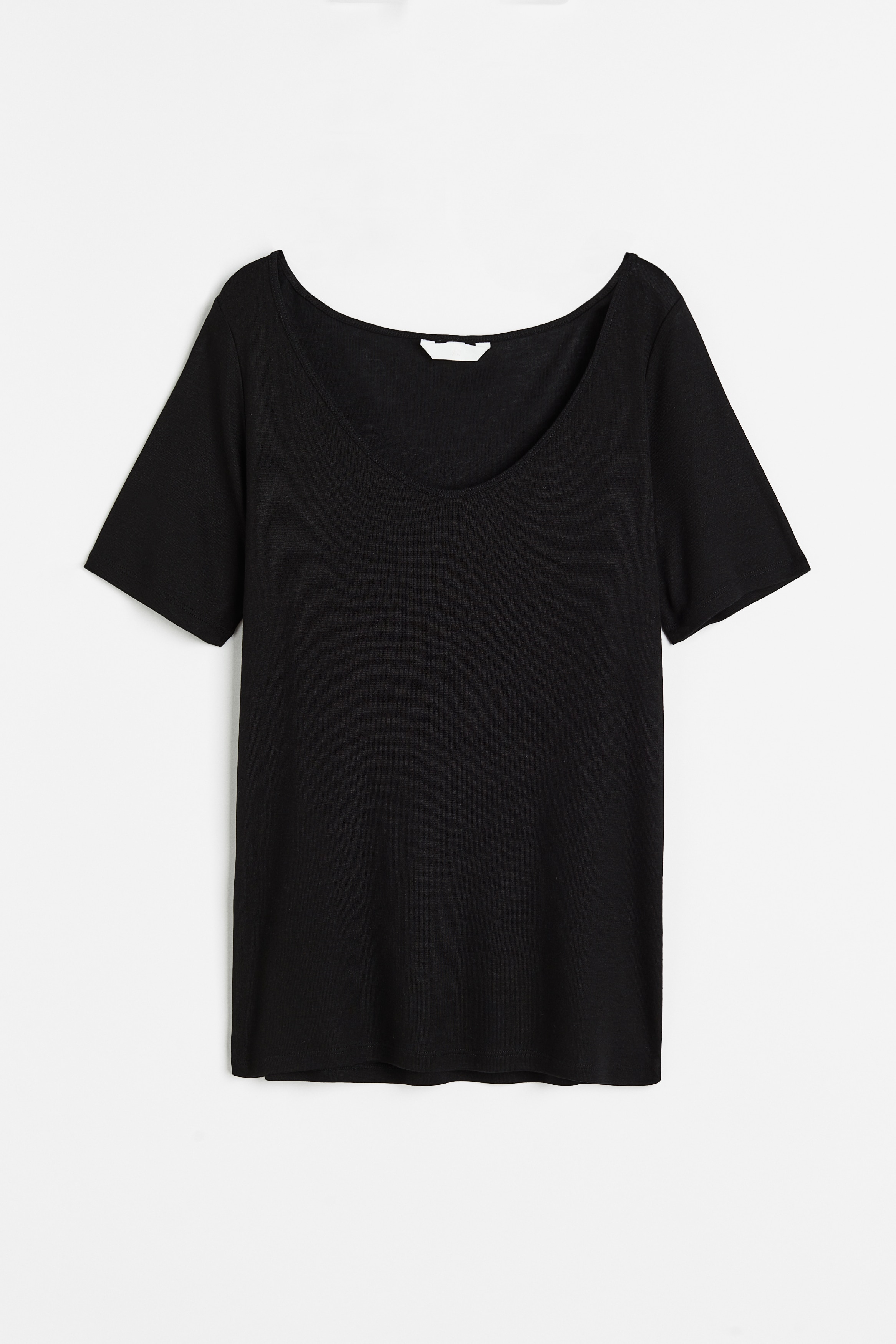 Lyocell T-shirt - Deep neckline - Short sleeve - Black - Ladies 