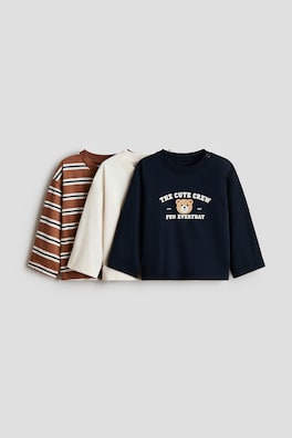3-pack långärmad T-shirt i bomull