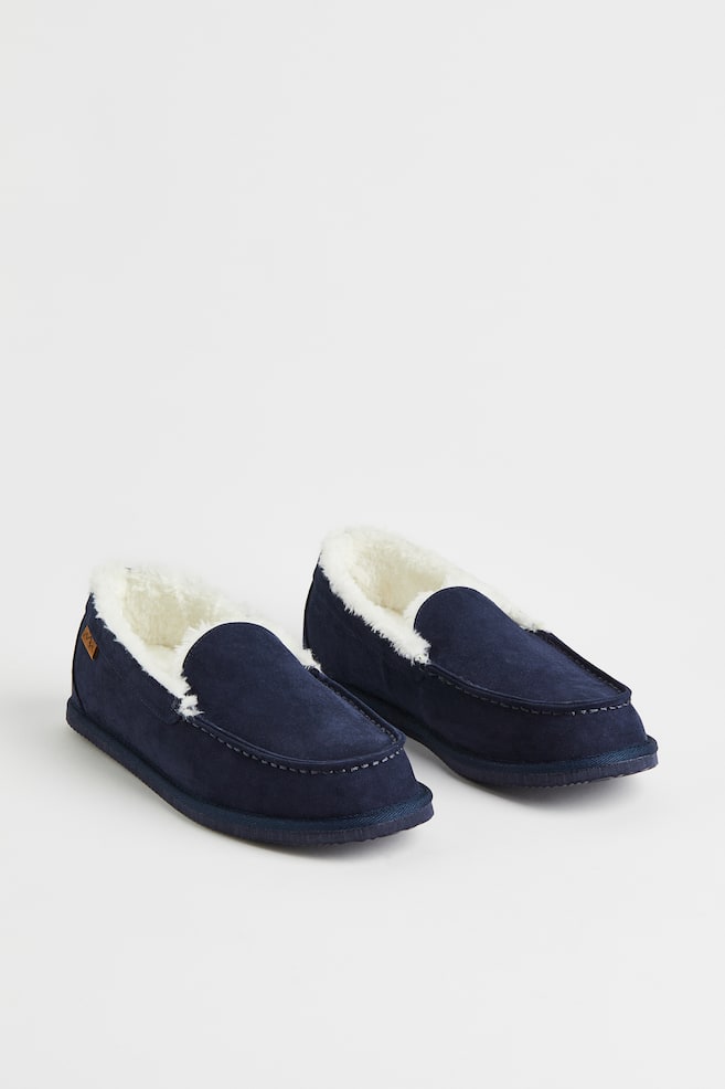 Teddy-lined slippers - Dark blue/Dark grey - 4