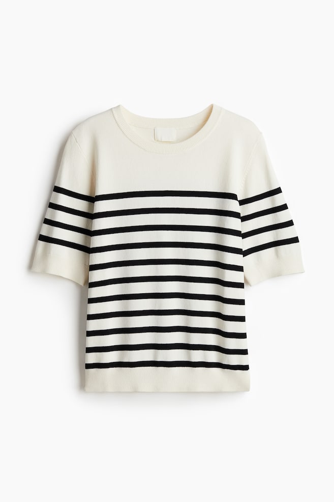 Fine-knit top - Cream/Striped/Grey marl - 1