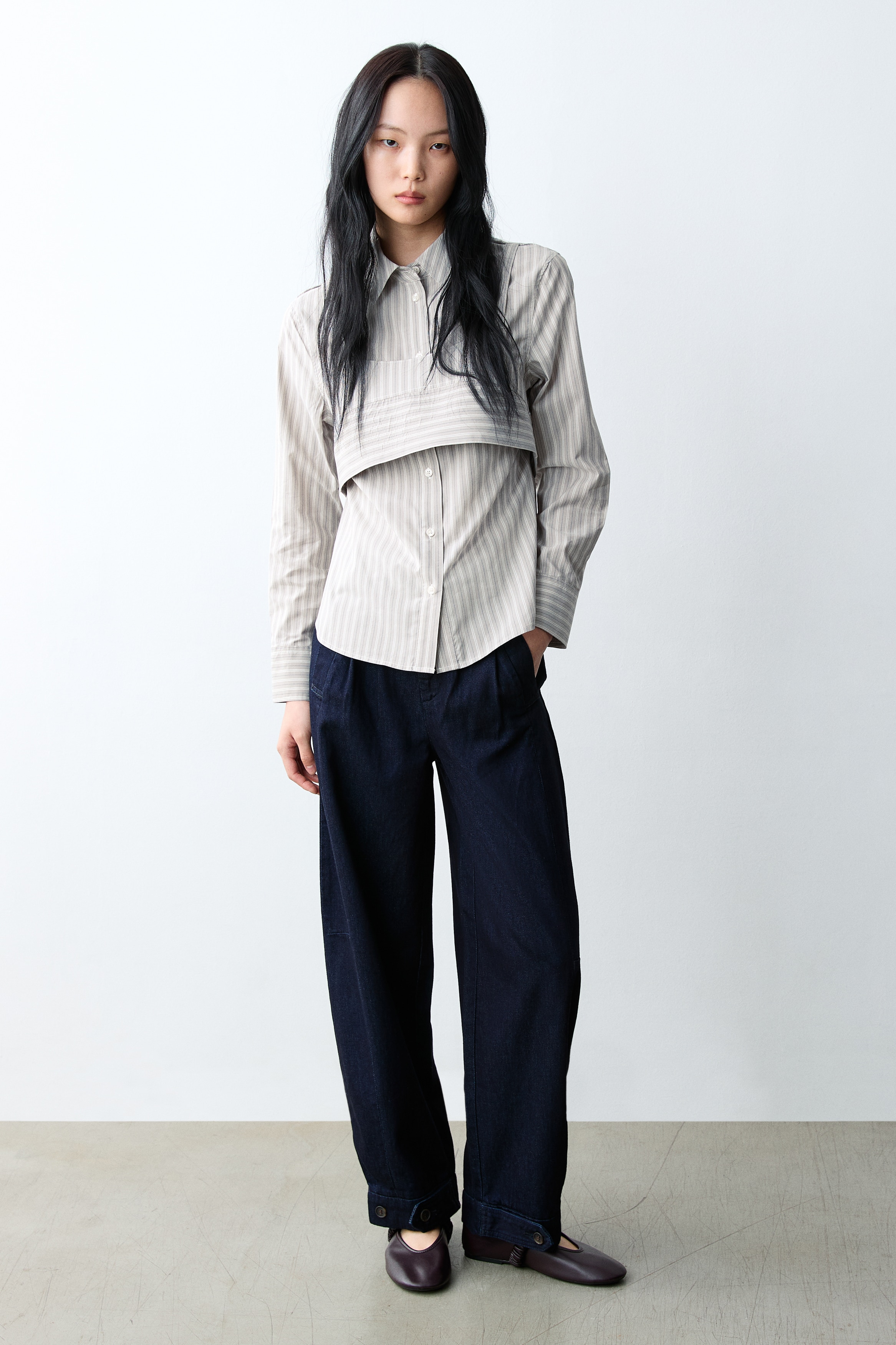 レイヤードシャツ - ライトグレー／ストライプ - レディース | H&M JP