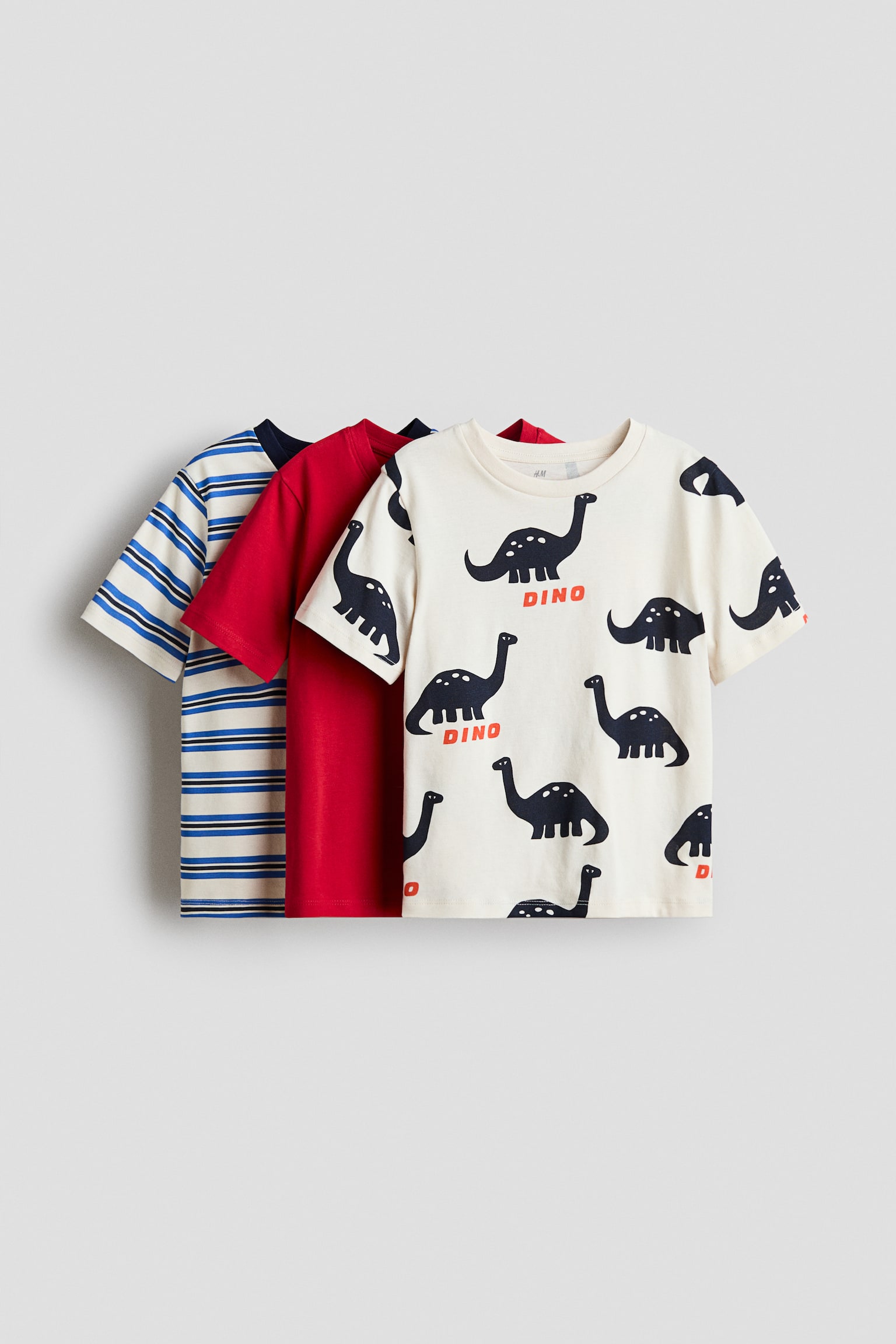 3-pack cotton T-shirts - Red/Dinosaurs/Cream/Tractors/Blue/Football Club
