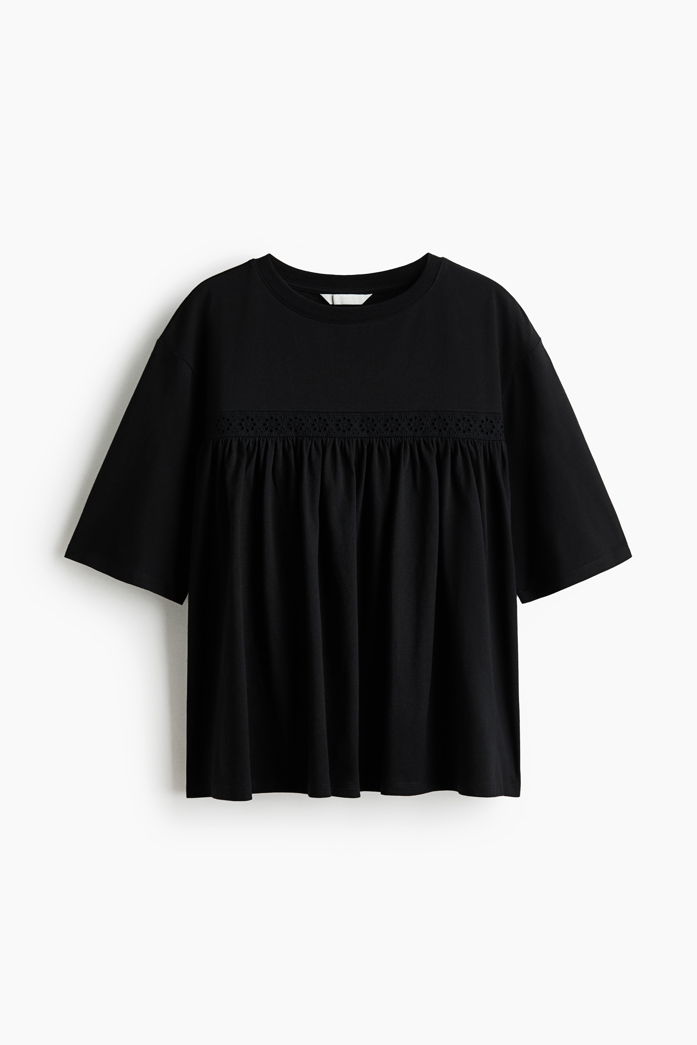 Lace-Inset Cotton Top - Black/White/Dark blue