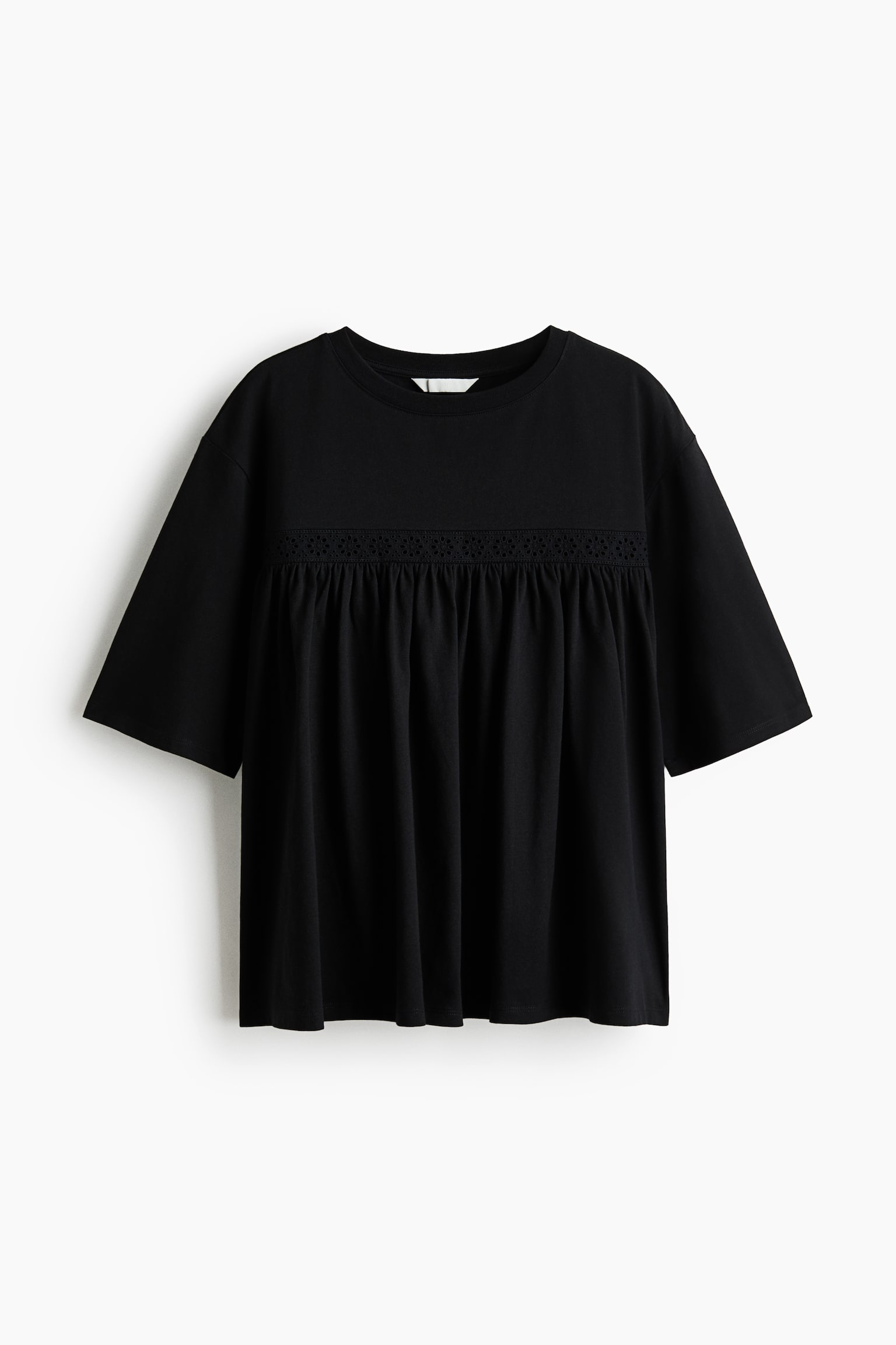Lace Inset Cotton Top - Black/Dark blue/White - 1