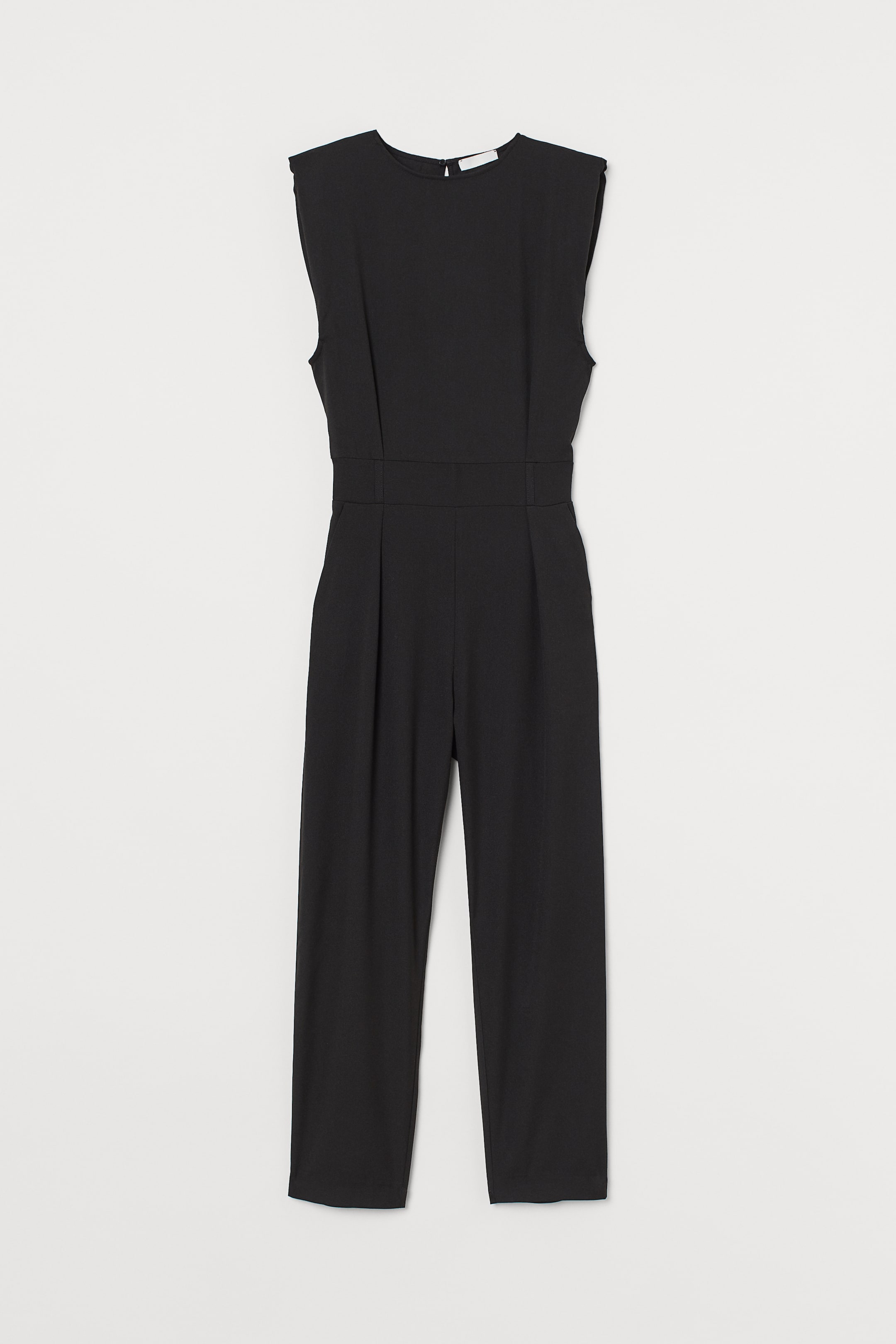 Shoulder-pad Jumpsuit - Round Neck - Sleeveless - Black - Ladies | H&M US