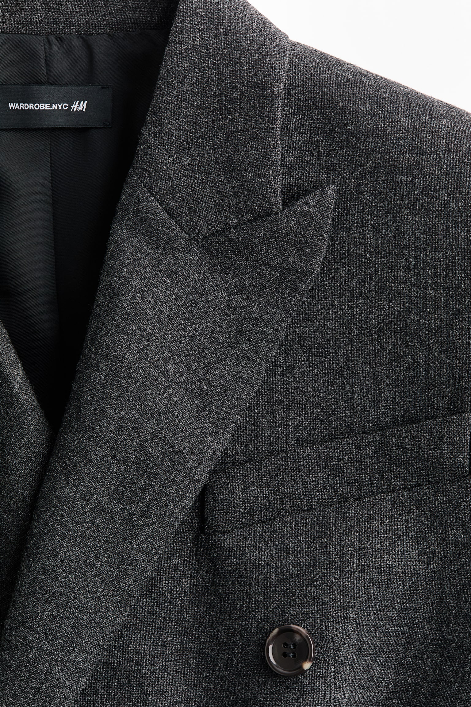 Женский пиджак H&M Double-Breasted Wool Blazer, цвет: Тёмный серый меланжевый — фото 7