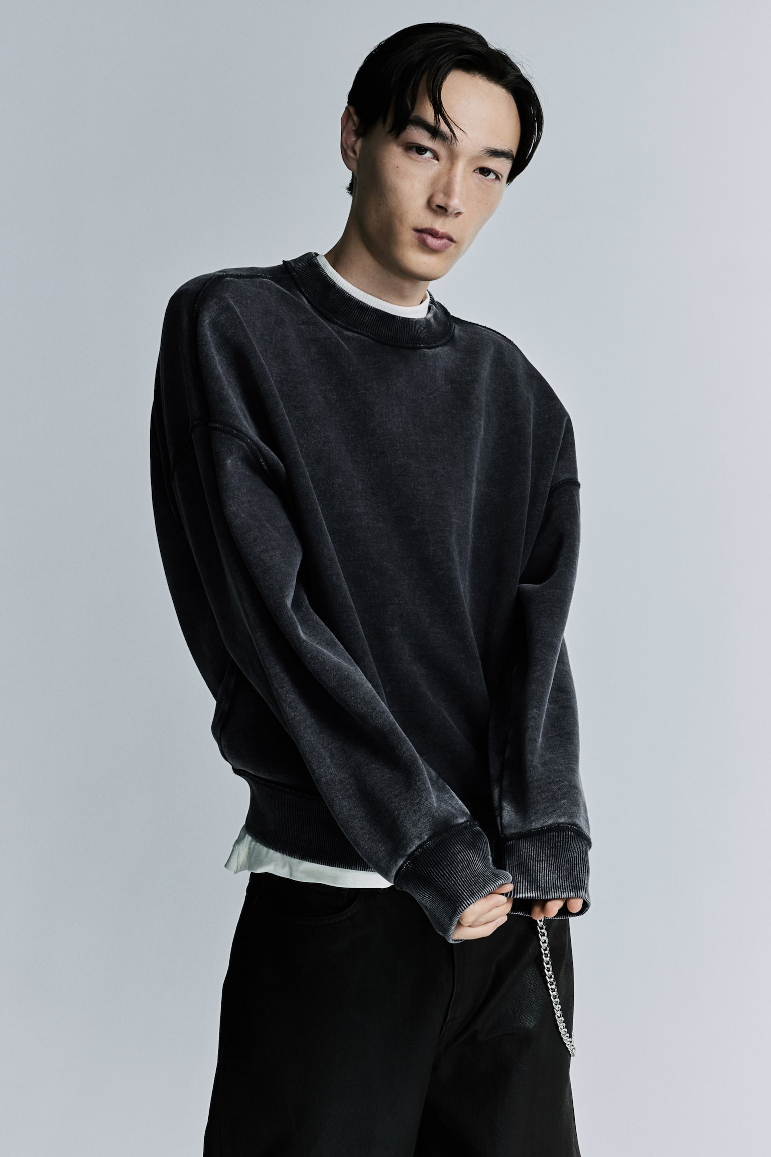 Oversized Fit Cotton sweatshirt - Vintage black/Black/Cream - 1