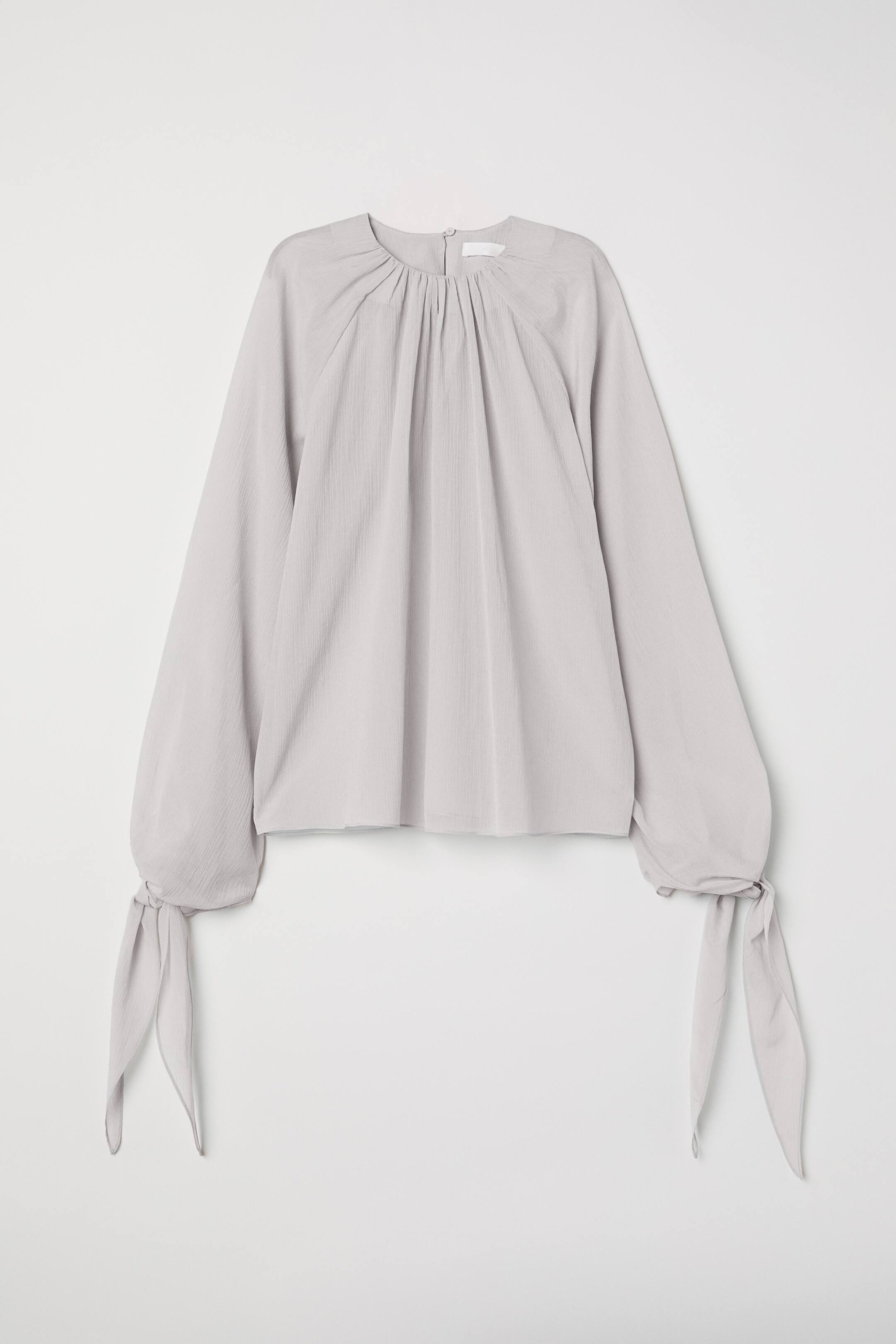 View larger image: Crêped Silk-blend Blouse - Light gray - Ladies | H&M US 1