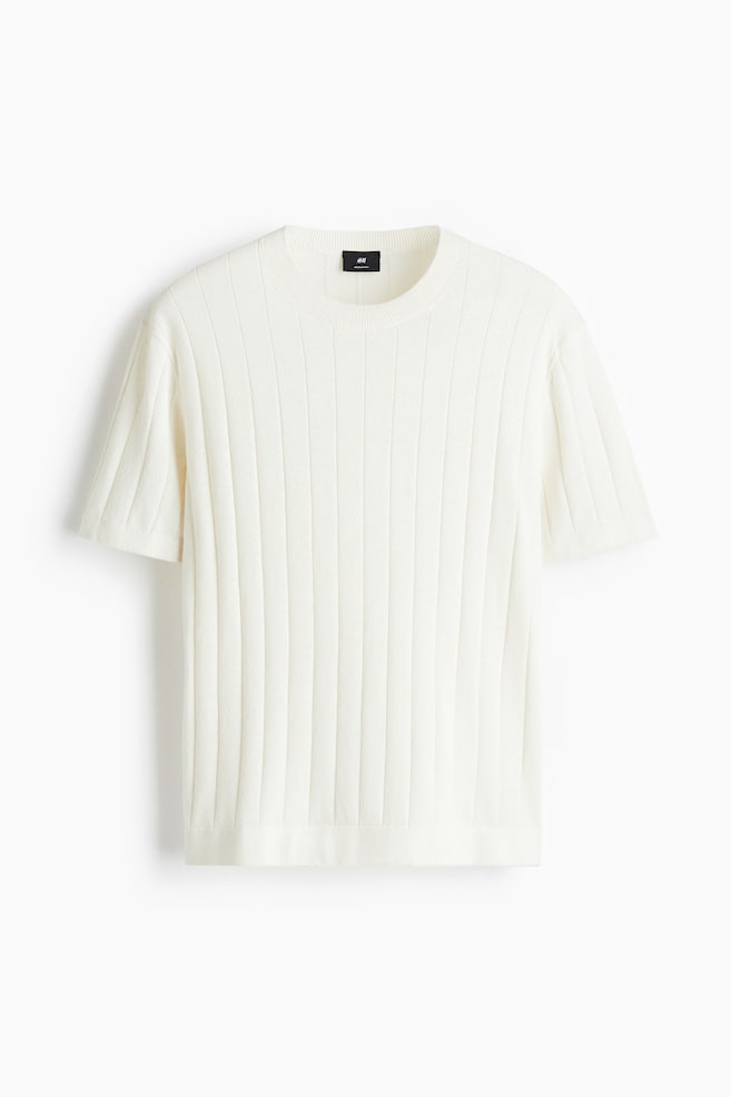 Regular Fit Knitted T-shirt - Cream/Sage green/Beige - 1