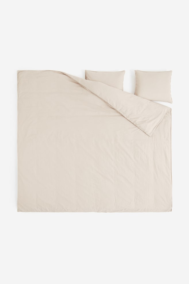 Linen-blend double/king size duvet cover set - Beige - 3