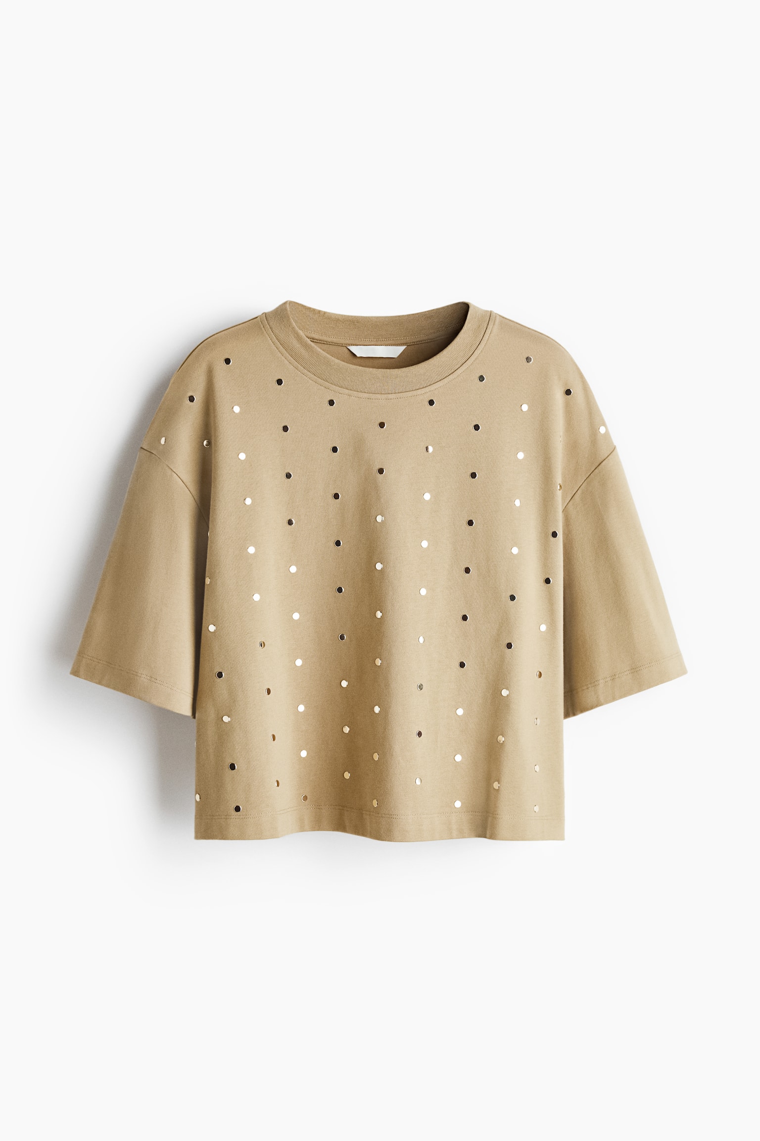 Embellished T-shirt - Beige/Cream - 1