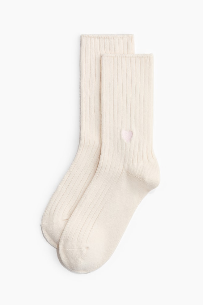 Rib-Knit Socks - Cream - 1