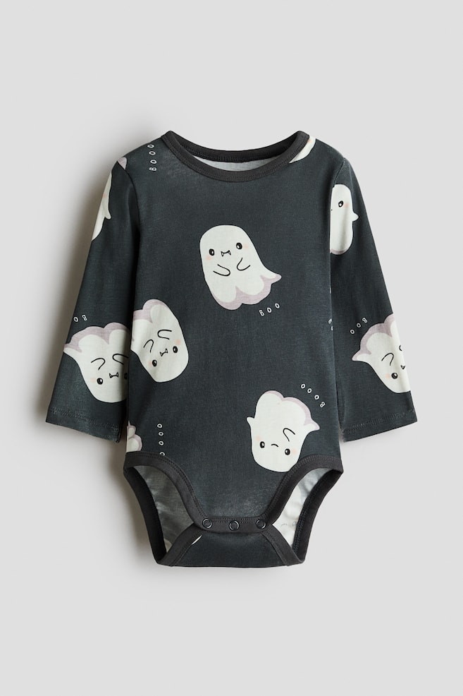 Printed cotton bodysuit - Dark grey/Ghosts/Light beige/Pumpkins/Cream/Patterned/Light pink/Hearts/Light blue/Cars/Light khaki green/Cars/Light dusty blue/Floral/Cream/Cherries/Dark grey/Hearts/Dark red/Floral/Light beige/Leopard print - 1