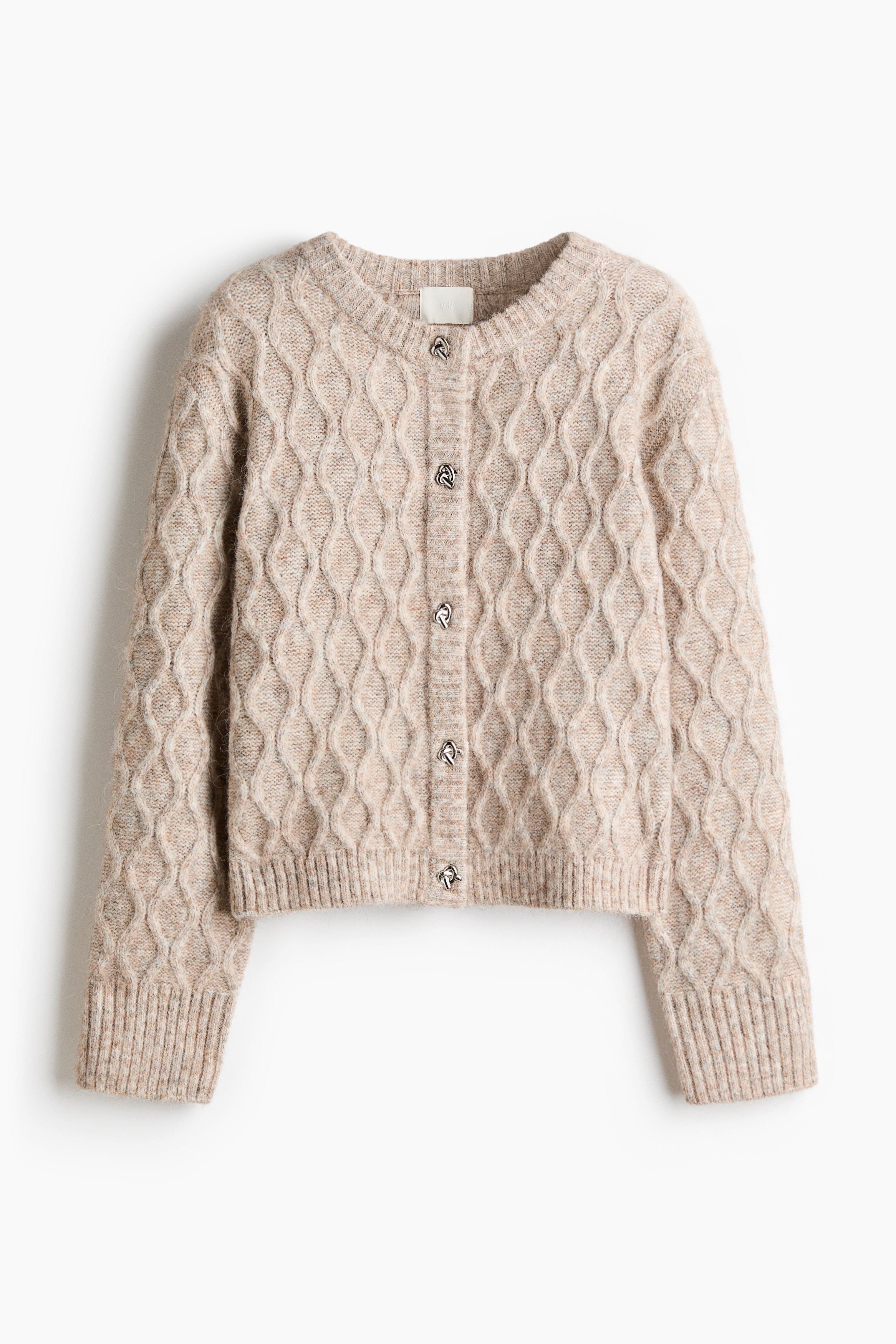 ケーブルニットカーディガン - ベージュ/グレーメランジ/ホワイト