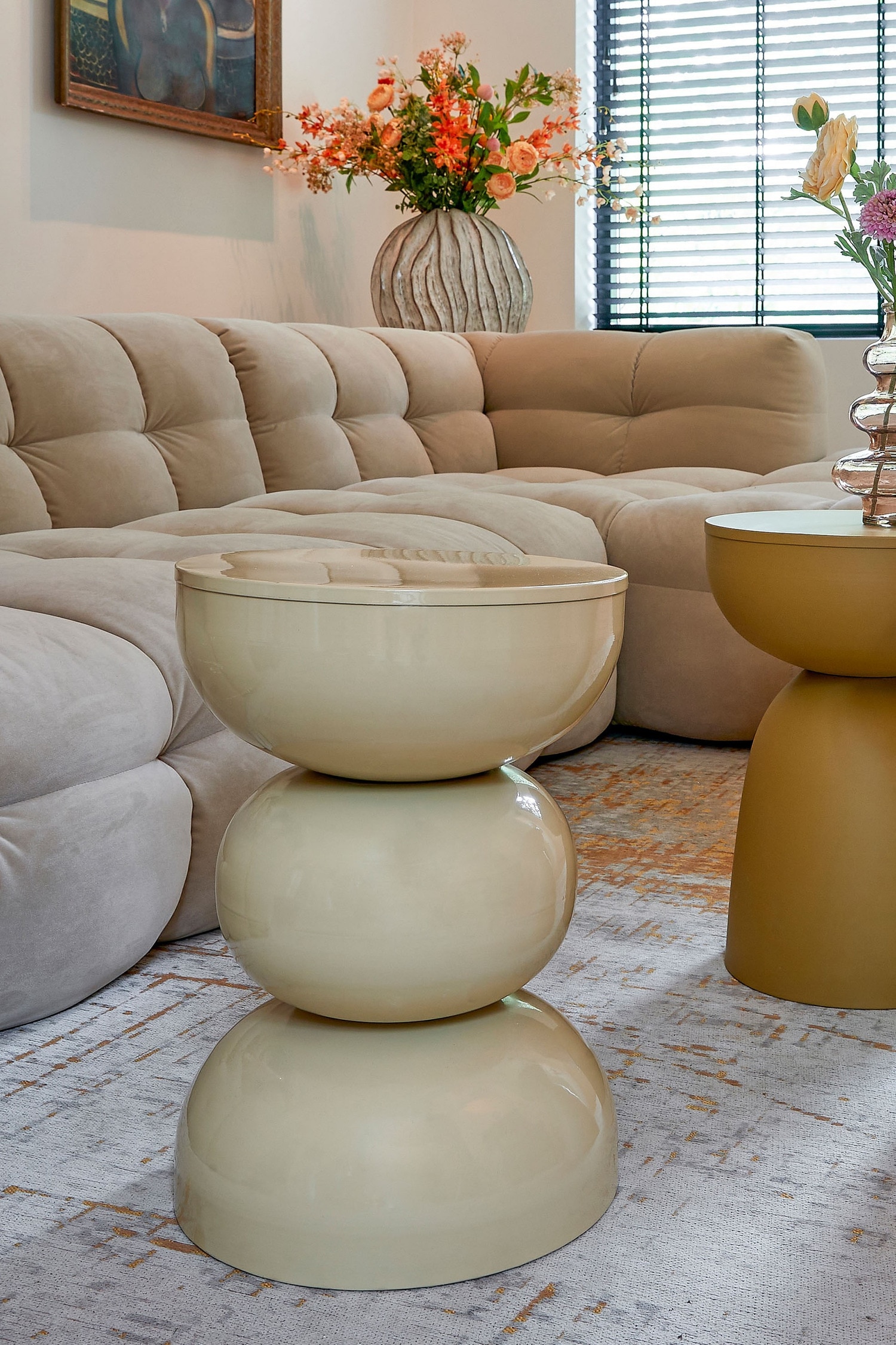 Metal Side Table - Beige/Orange/Off-white/Black/Ochre