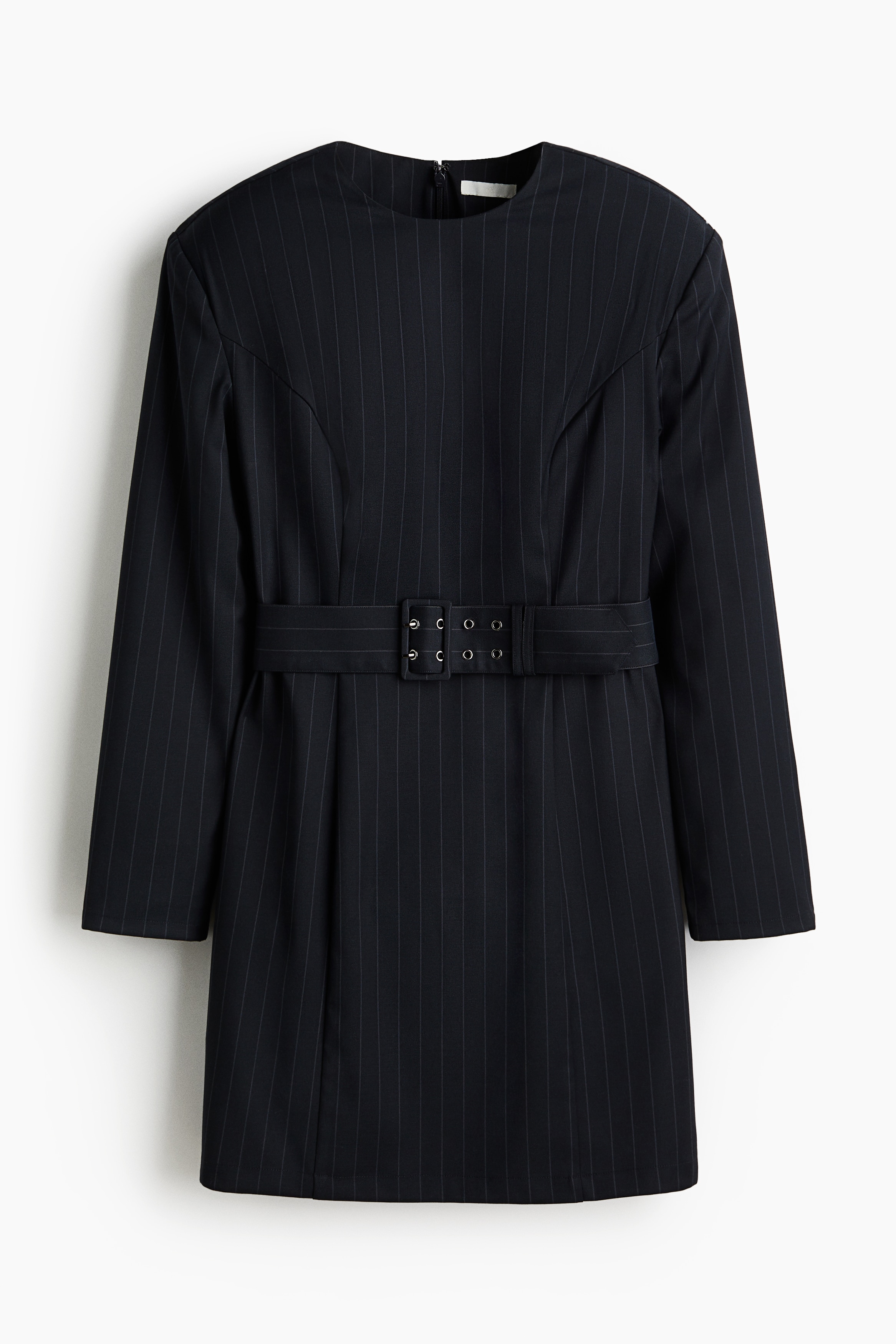 Φόρεμα με βάτες και ζώνη - Ναυτικό μπλε/λεπτές ρίγες