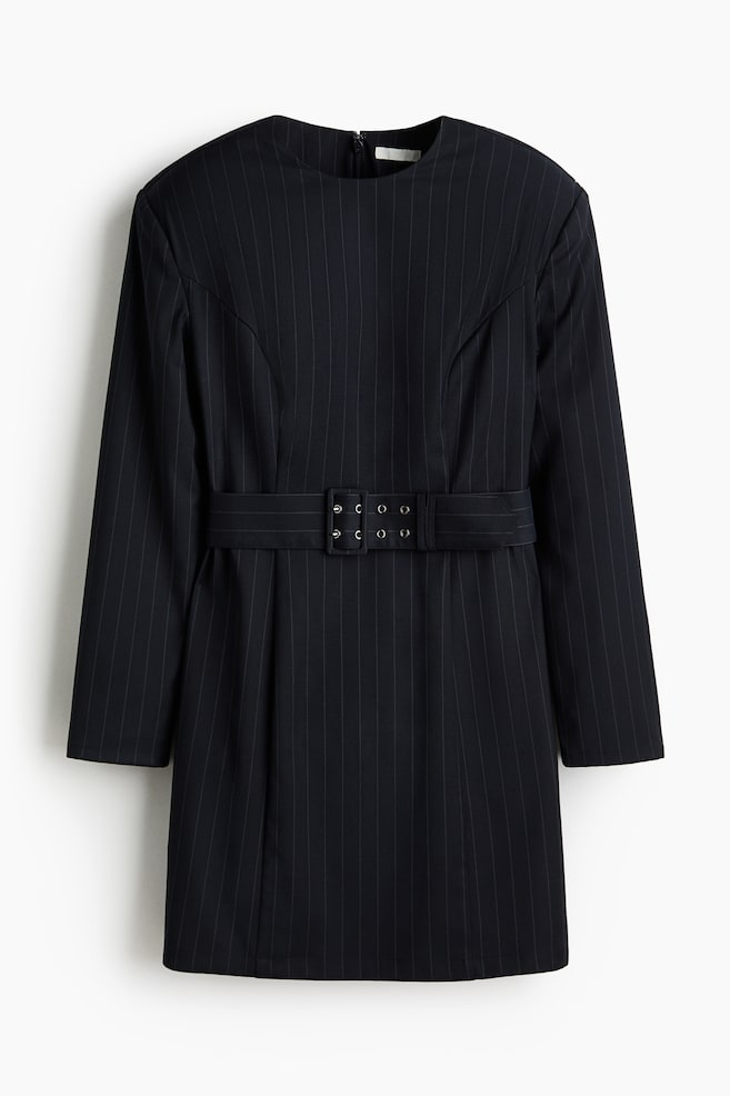 Vestido con hombreras y cinturón - Azul marino/Raya diplomática - 1