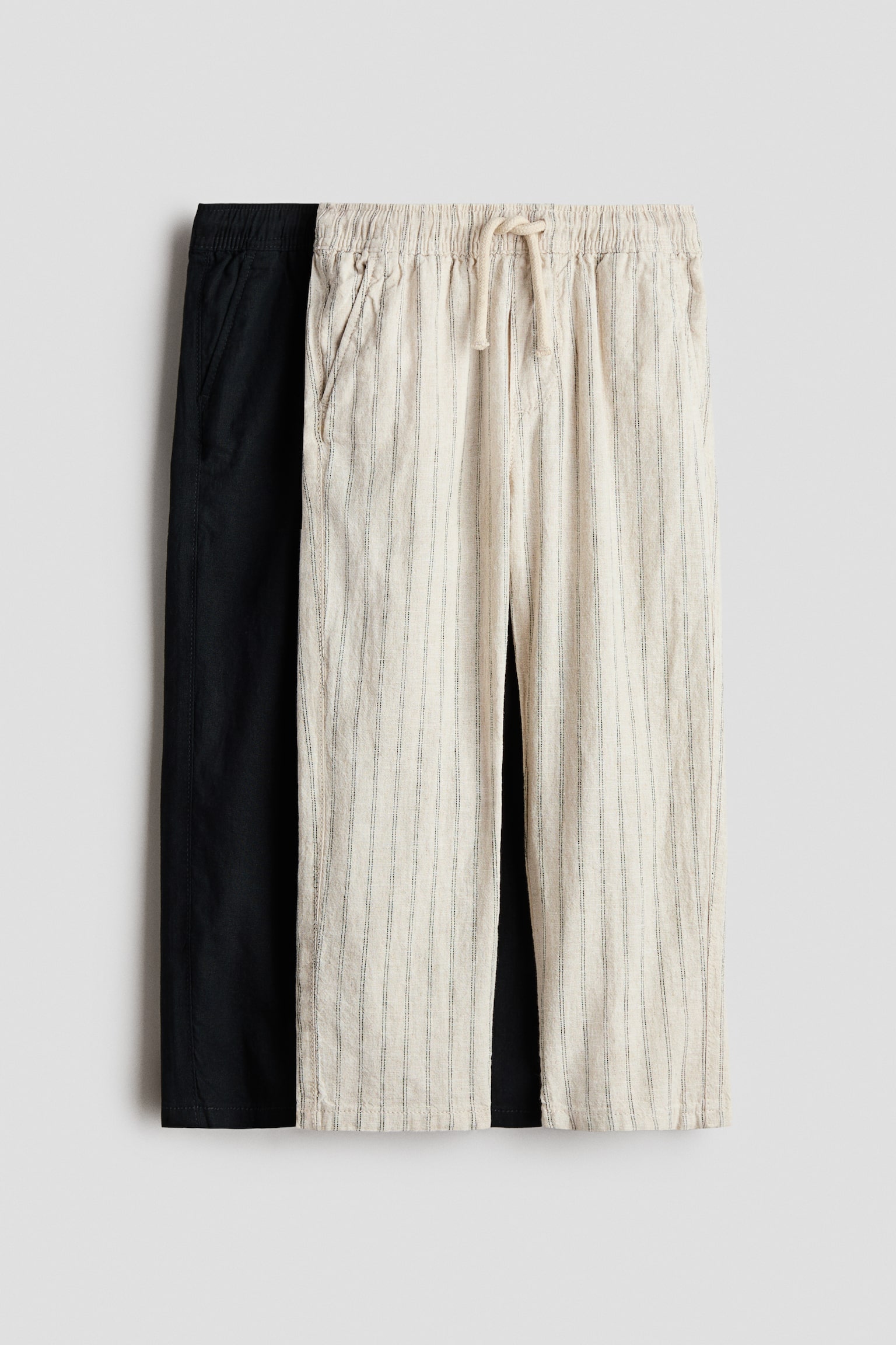 Spodnie z domieszką lnu 2-pak - Jasnobeżowy/Paski - 1