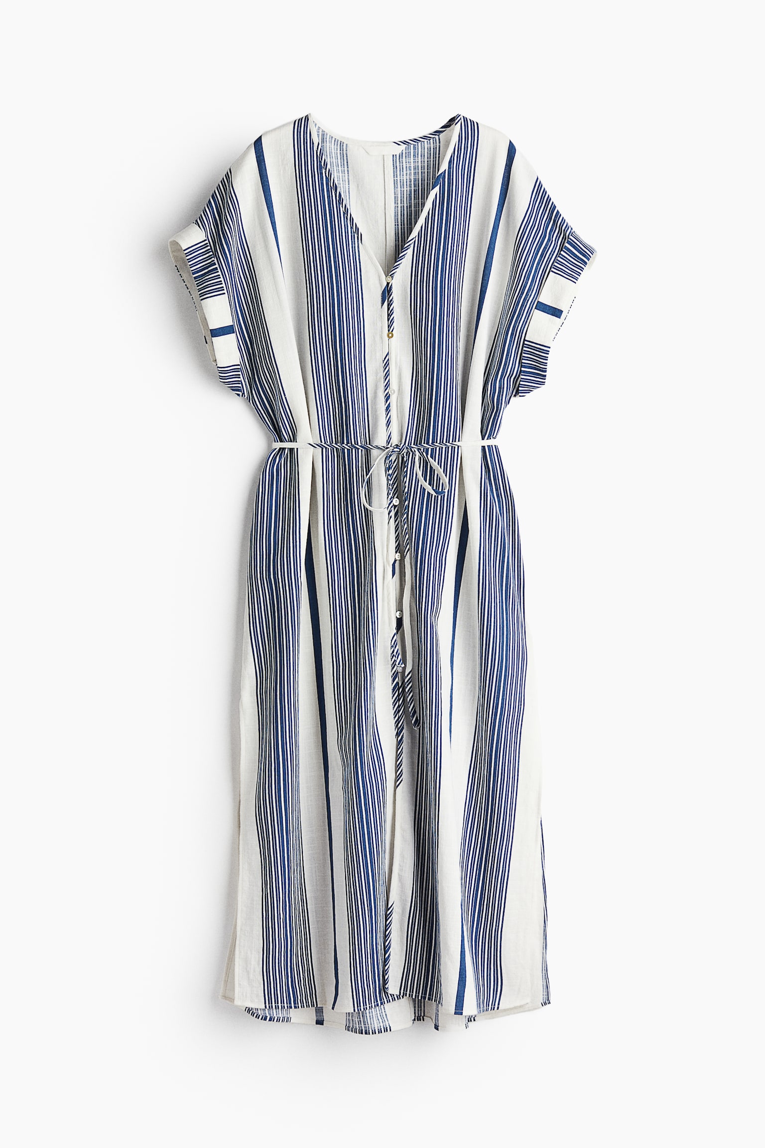 Button Front Crêpe Dress - White/Blue stripe/White/Red stripe - 2