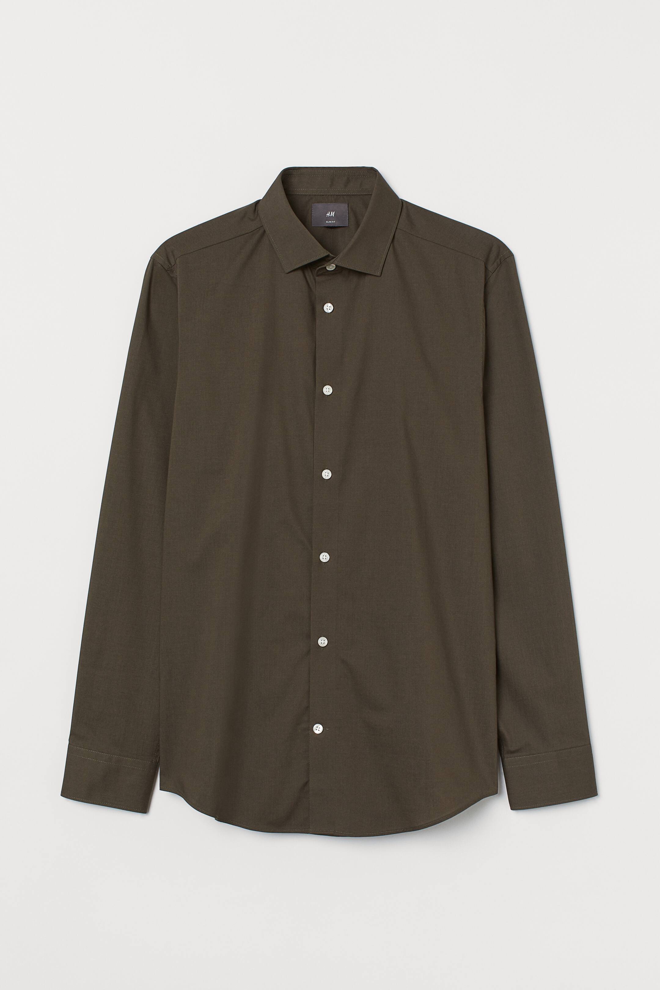 View larger image: COOLMAX® Slim Fit Shirt - Dark khaki green - Men | H&M 1