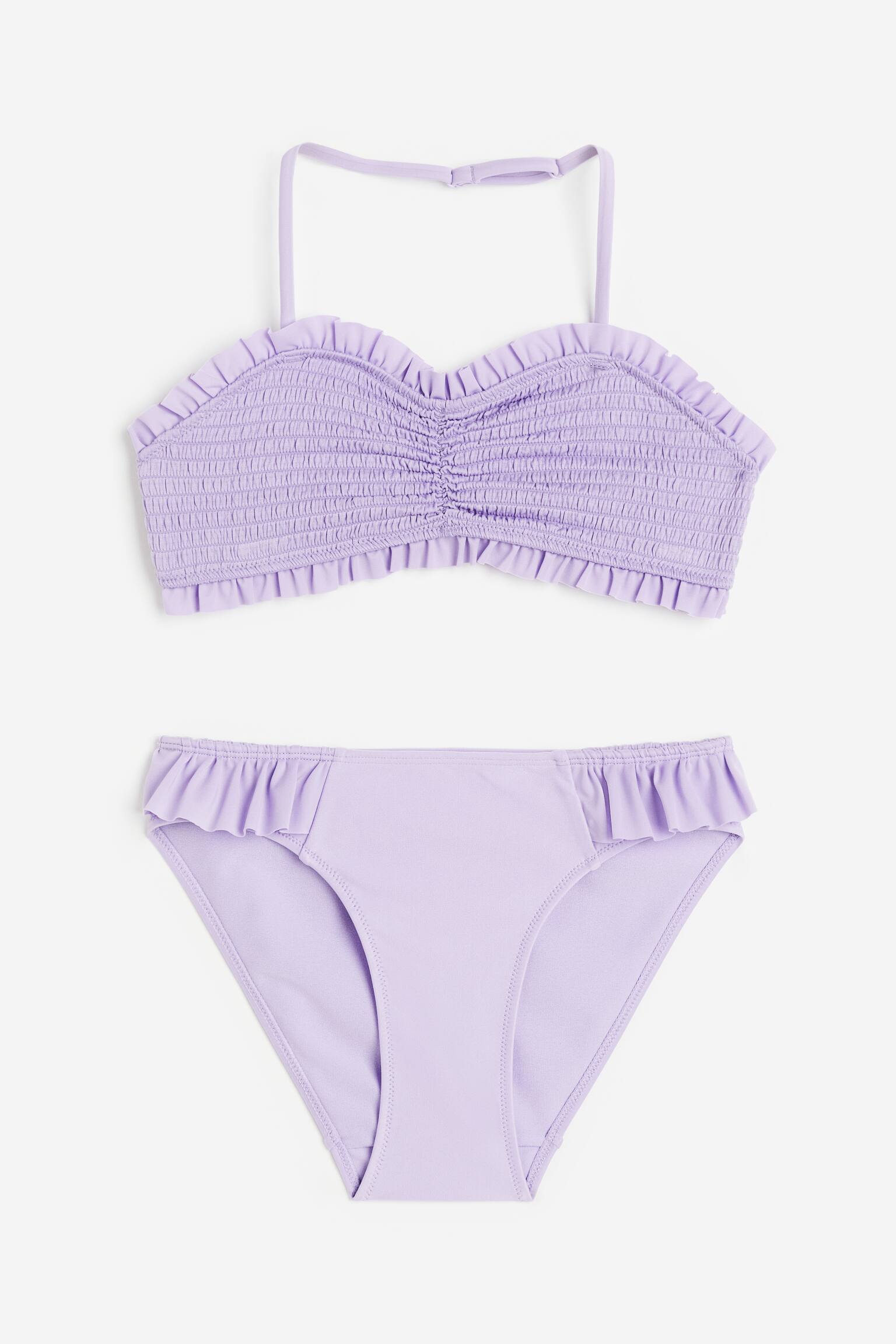 Frill Trim Smocked Bikini - Lilac/Light khaki green - 1