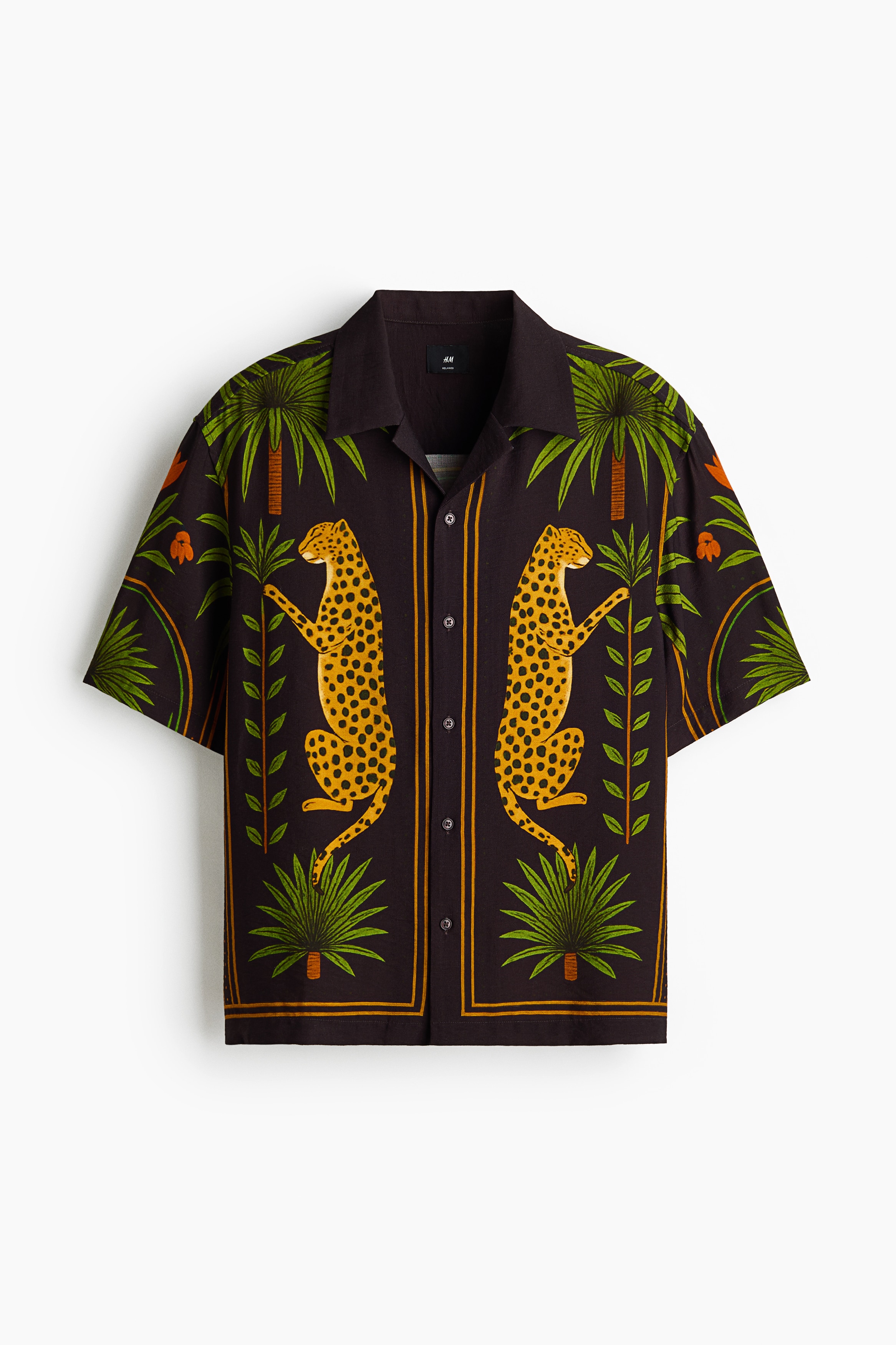 Camisa resort Relaxed Fit con diseño-Café oscuro/Leopardo