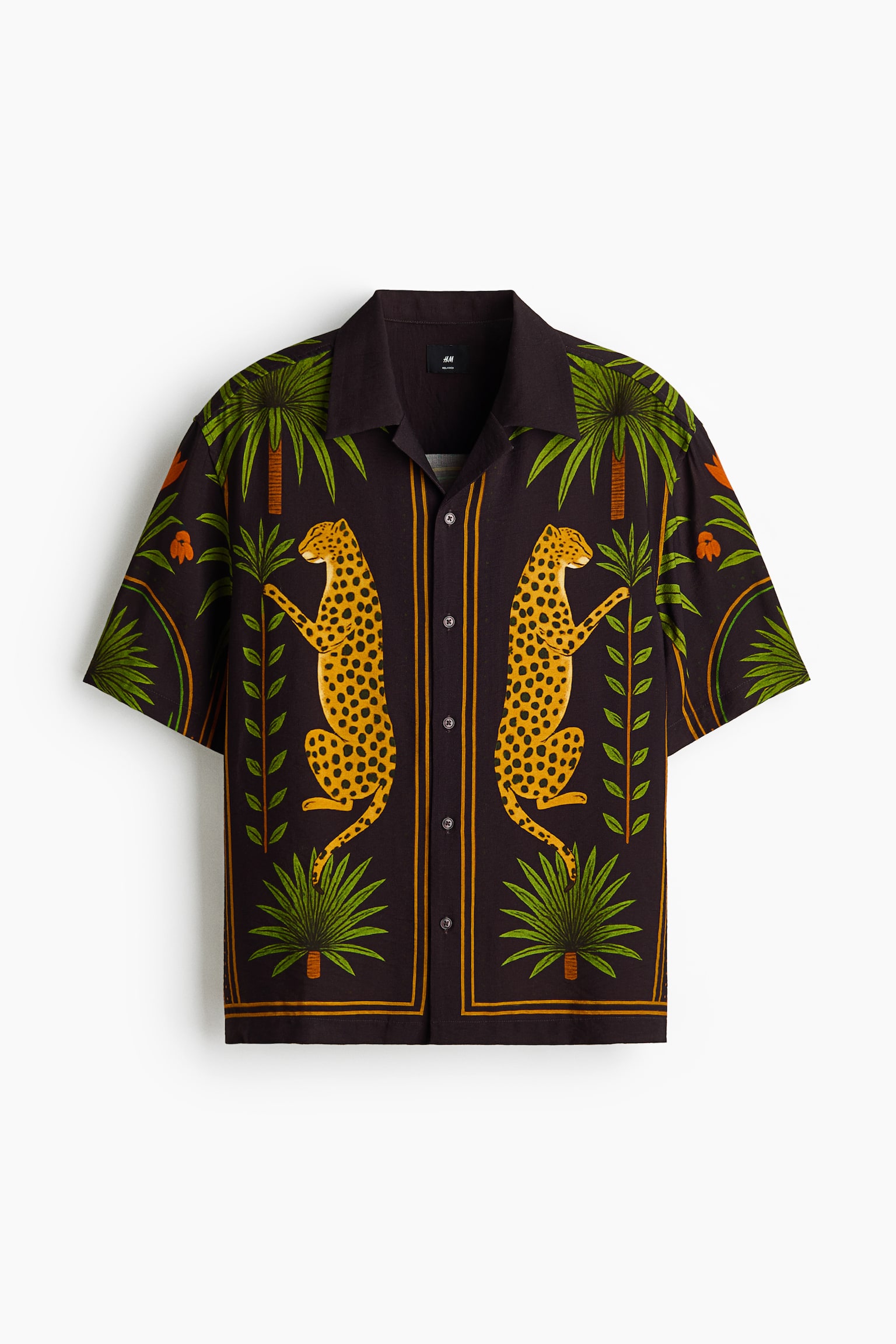Relaxed-Fit Printed Resort Shirt - Dark brown/leopard - 1