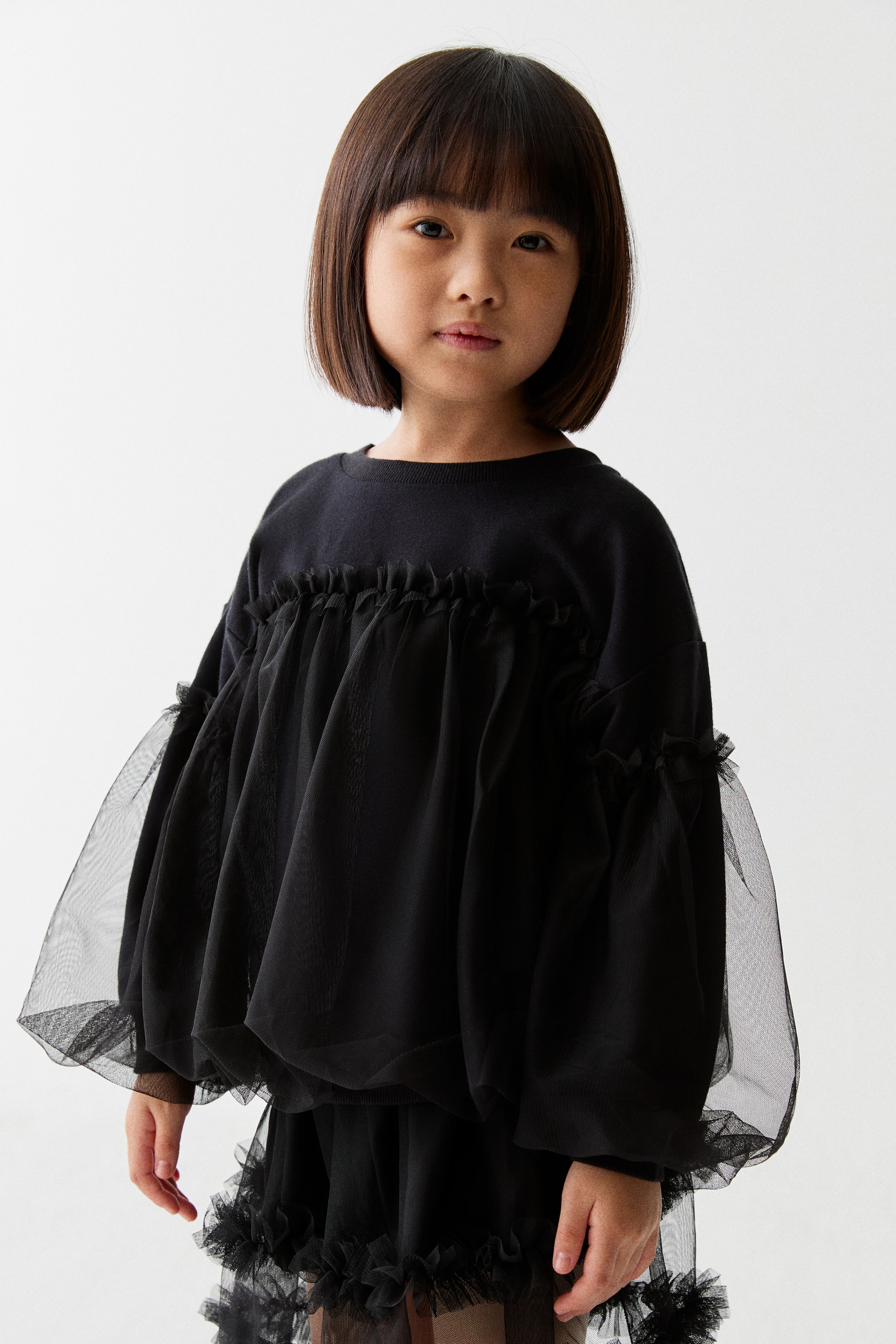 拡大画像を表示: チュールレイヤー スウェットトップス - ブラック - Kids | H&M JP 2