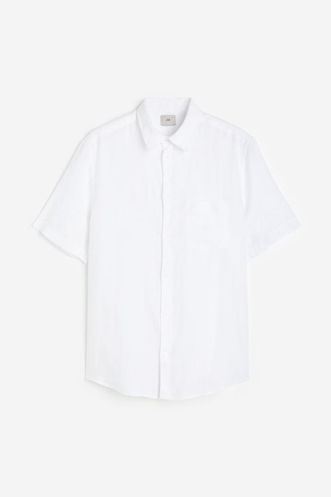 Kortærmet skjorte i hør Regular Fit - Hvid/Mørkebrun/Lys beige/Mønstret/Lyseblå - 2