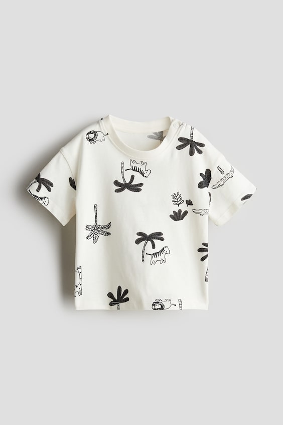 Cotton Jersey T-shirt - Round Neck - Short sleeve - White/palm trees ...