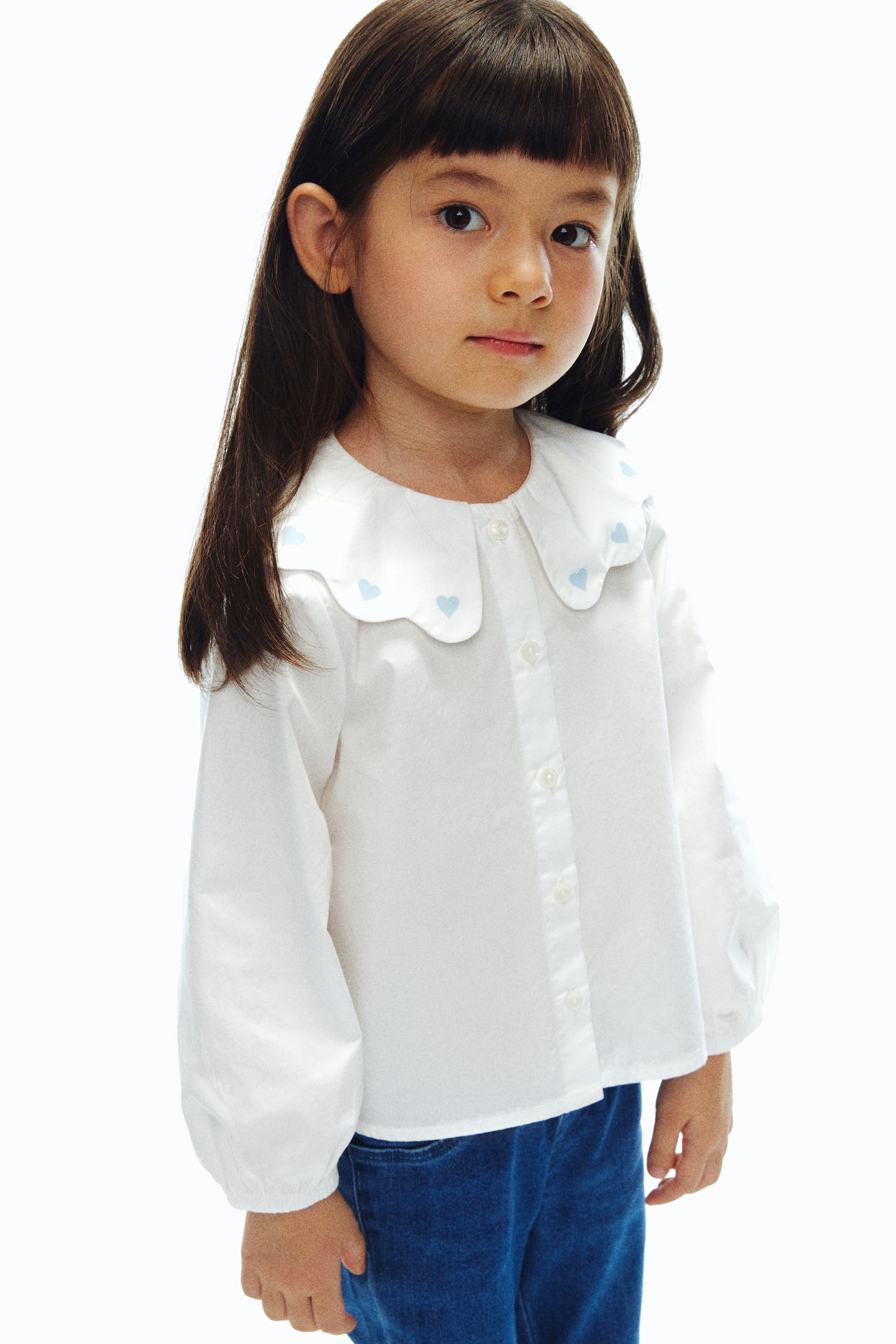 H & M - 襟付きコットンポプリンブラウス - ホワイト