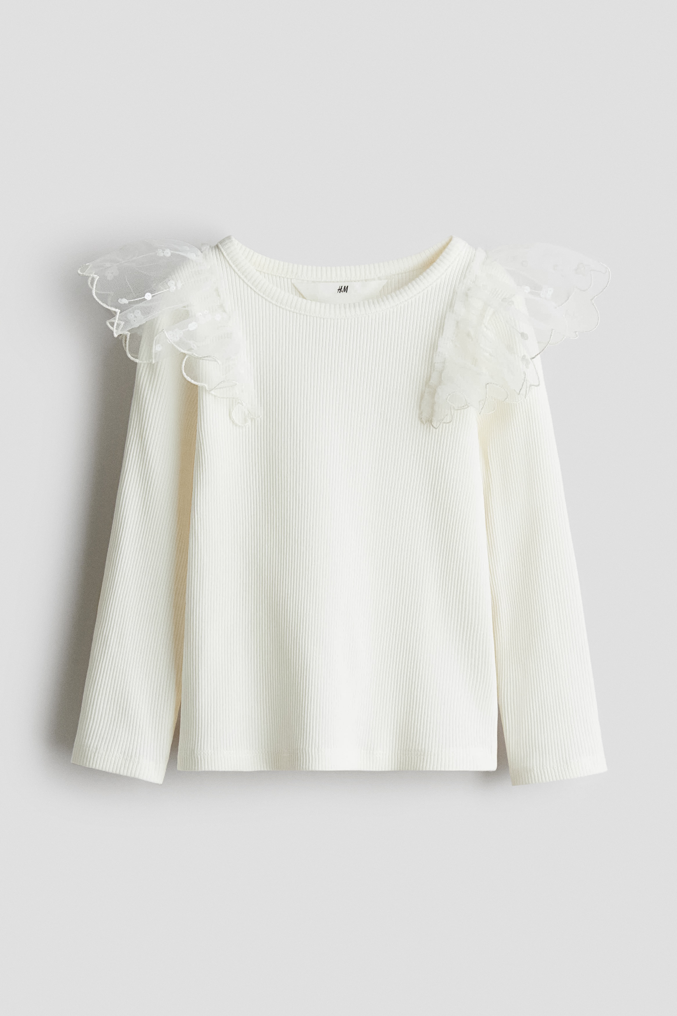 Tulle-detail cotton top - White/Light pink/Black