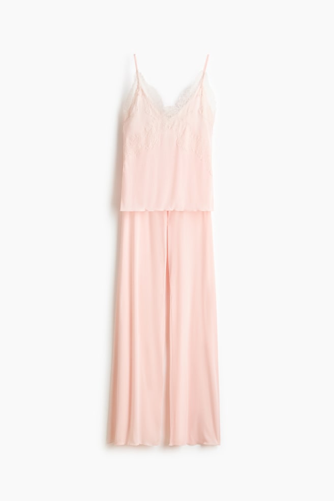 Lace-Trimmed Jersey Pajamas - Light peach pink/Burgundy - 1